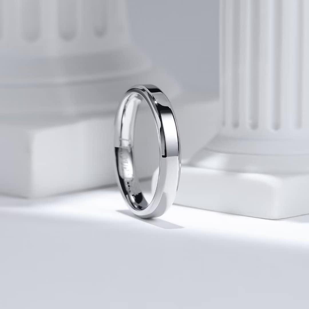 imageKing Will 4mm Stainless Steel Ring Polished Plain Beveled Edge Wedding Band Laser Etched I Love You 6