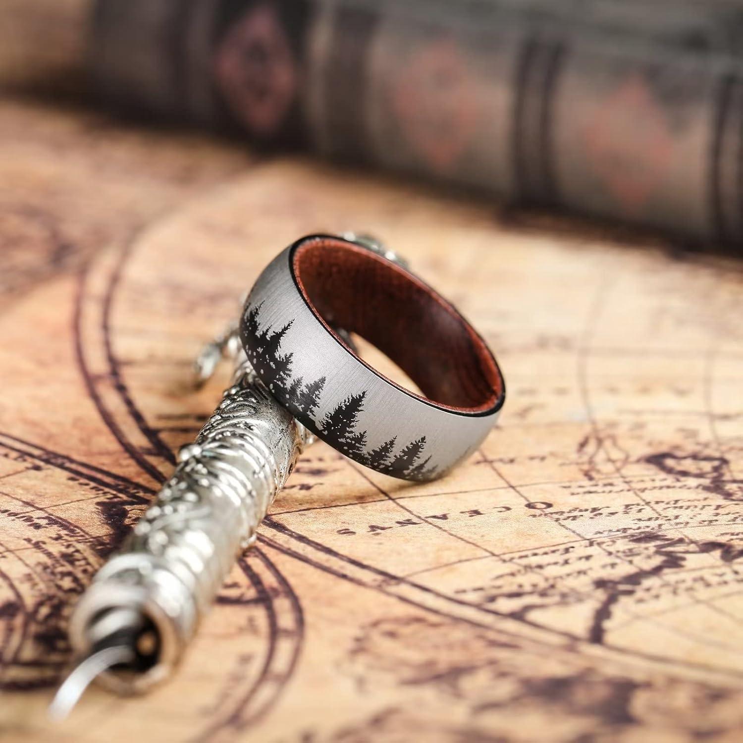 imageKing Will 68mm Wedding Band for Men SilverBlack Hammered Titanium Wedding Ring Inlaid Wood Inner Hole Wedding Band for Men Matte Brushed Comfort Fit 714Csilver