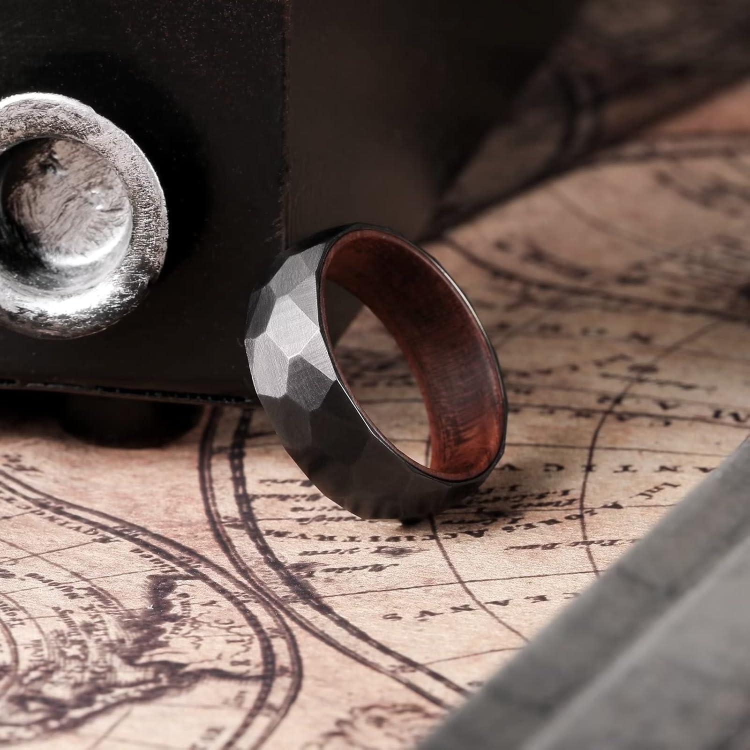 imageKing Will 68mm Wedding Band for Men SilverBlack Hammered Titanium Wedding Ring Inlaid Wood Inner Hole Wedding Band for Men Matte Brushed Comfort Fit 714CBlack