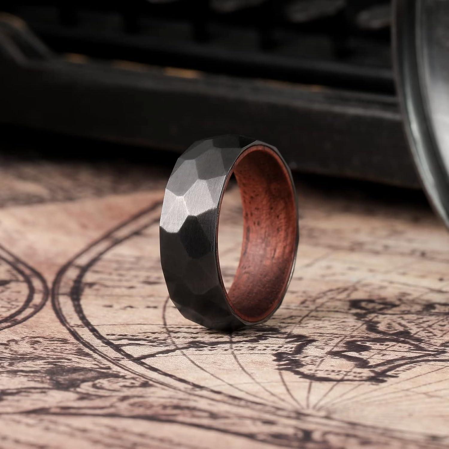 imageKing Will 68mm Wedding Band for Men SilverBlack Hammered Titanium Wedding Ring Inlaid Wood Inner Hole Wedding Band for Men Matte Brushed Comfort Fit 714CBlack
