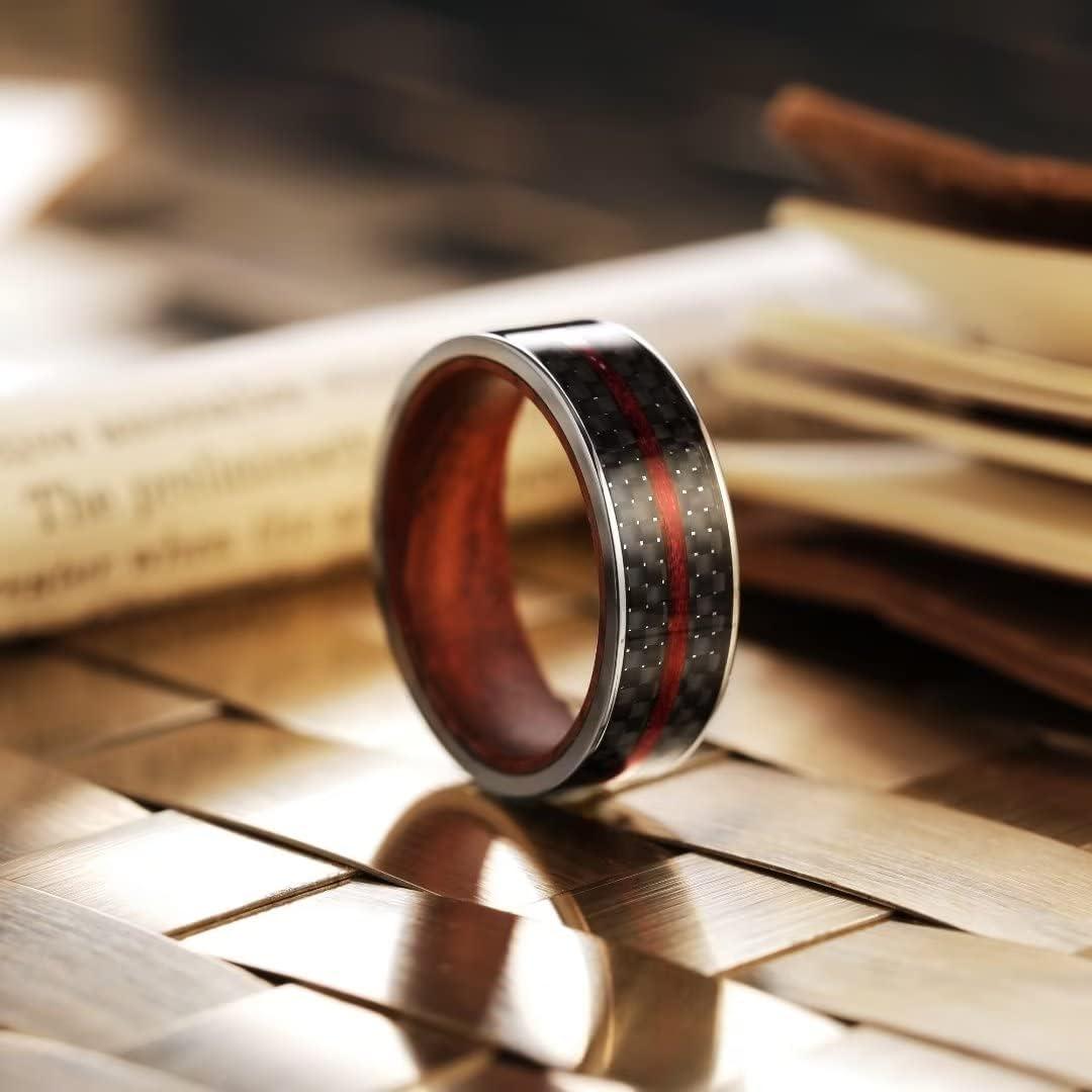 imageKing Will 68mm Wedding Band for Men SilverBlack Hammered Titanium Wedding Ring Inlaid Wood Inner Hole Wedding Band for Men Matte Brushed Comfort Fit 714C8mm