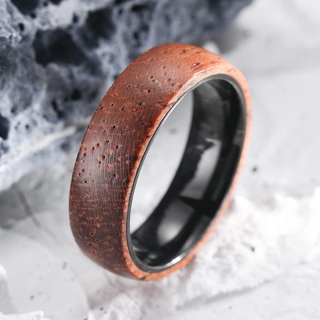 imageKing Will 68mm Wedding Band for Men SilverBlack Hammered Titanium Wedding Ring Inlaid Wood Inner Hole Wedding Band for Men Matte Brushed Comfort Fit 714B6mm