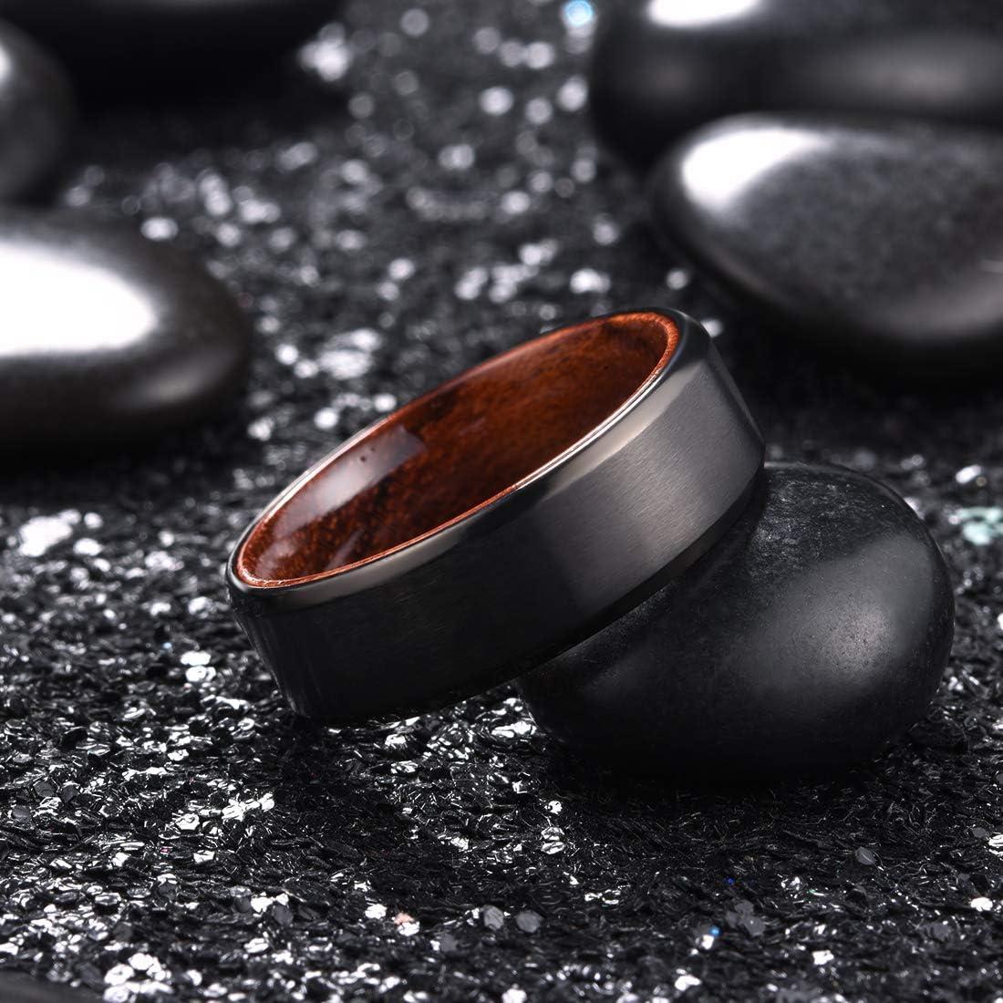 imageKing Will 68mm Wedding Band for Men SilverBlack Hammered Titanium Wedding Ring Inlaid Wood Inner Hole Wedding Band for Men Matte Brushed Comfort Fit 714A8mm