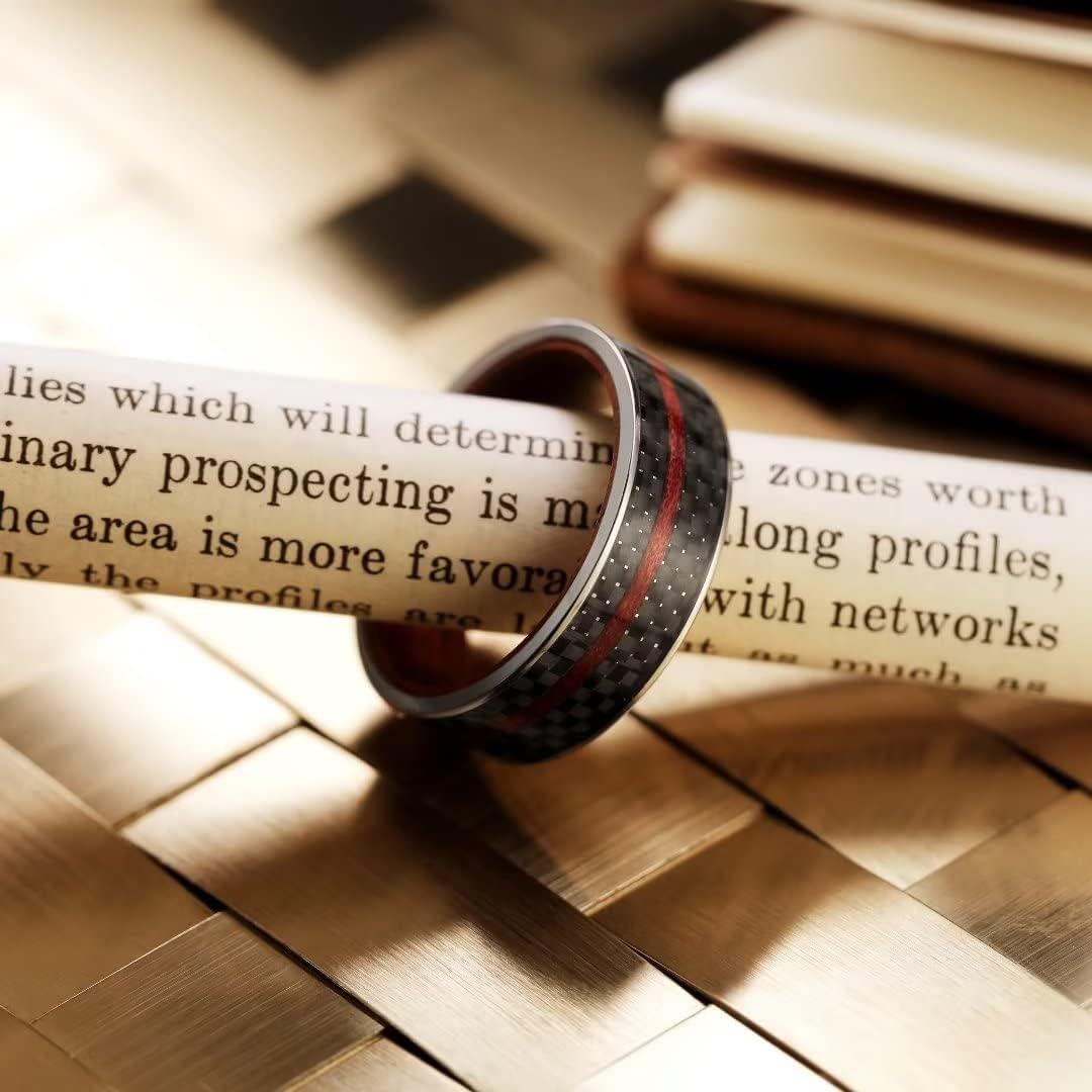 imageKing Will 68mm Wedding Band for Men SilverBlack Hammered Titanium Wedding Ring Inlaid Wood Inner Hole Wedding Band for Men Matte Brushed Comfort Fit 714C8mm