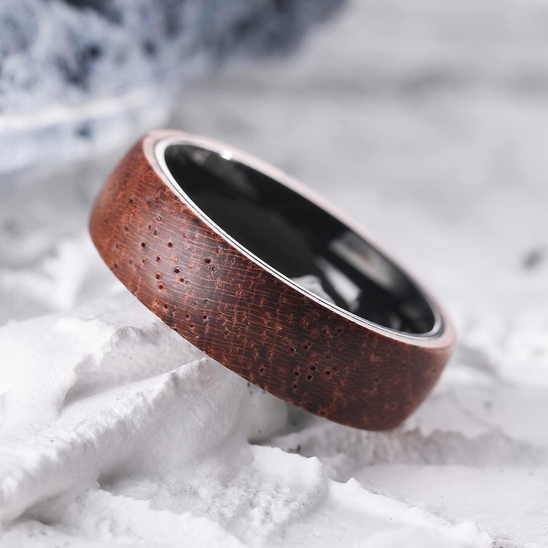 imageKing Will 68mm Wedding Band for Men SilverBlack Hammered Titanium Wedding Ring Inlaid Wood Inner Hole Wedding Band for Men Matte Brushed Comfort Fit 714B6mm
