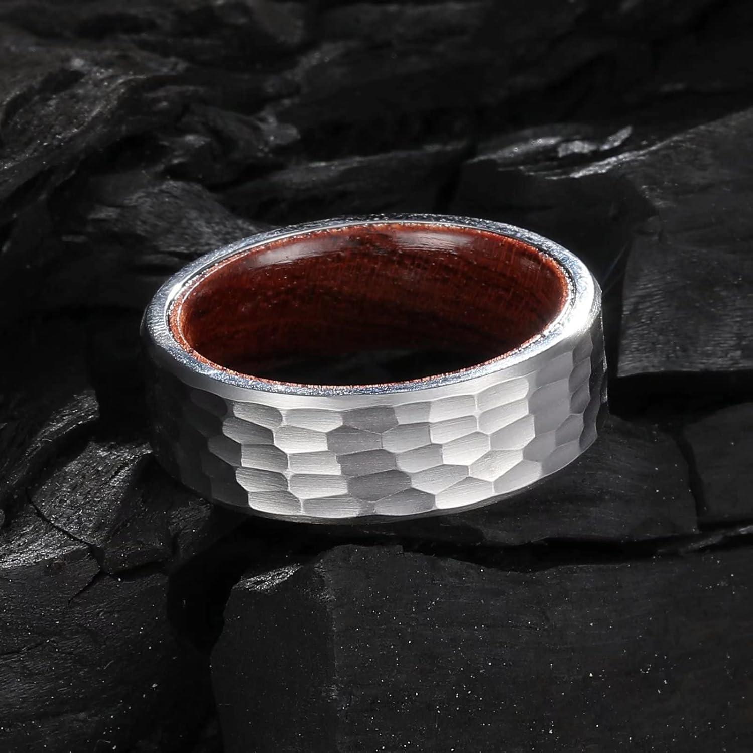 imageKing Will 68mm Wedding Band for Men SilverBlack Hammered Titanium Wedding Ring Inlaid Wood Inner Hole Wedding Band for Men Matte Brushed Comfort Fit 714DSilver