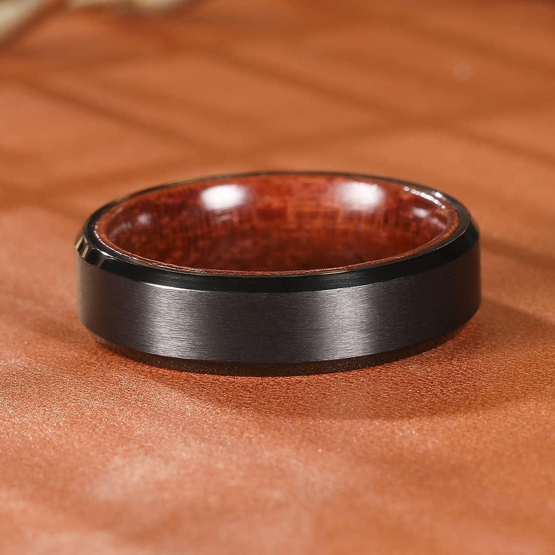 imageKing Will 68mm Wedding Band for Men SilverBlack Hammered Titanium Wedding Ring Inlaid Wood Inner Hole Wedding Band for Men Matte Brushed Comfort Fit 714A6mm