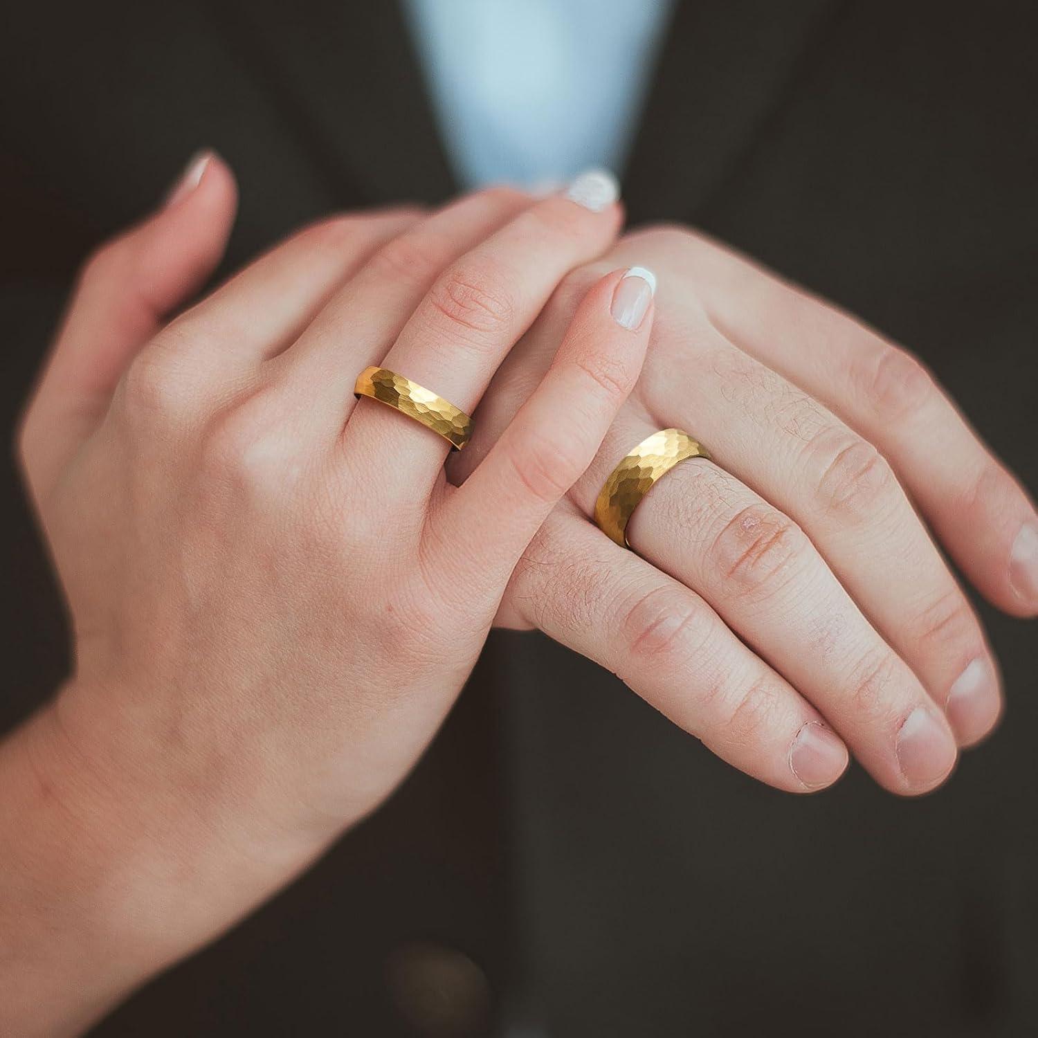 imageKing Will 6mm 8mm Mens Tungsten Carbide Wedding Ring Hammered Groove Wedding Band Mens Two Tone BlackSilverGoldBrown Engagement Ring for Men and Women Matte Brushed Finish Comfort Fit Size 614Gold 8mm