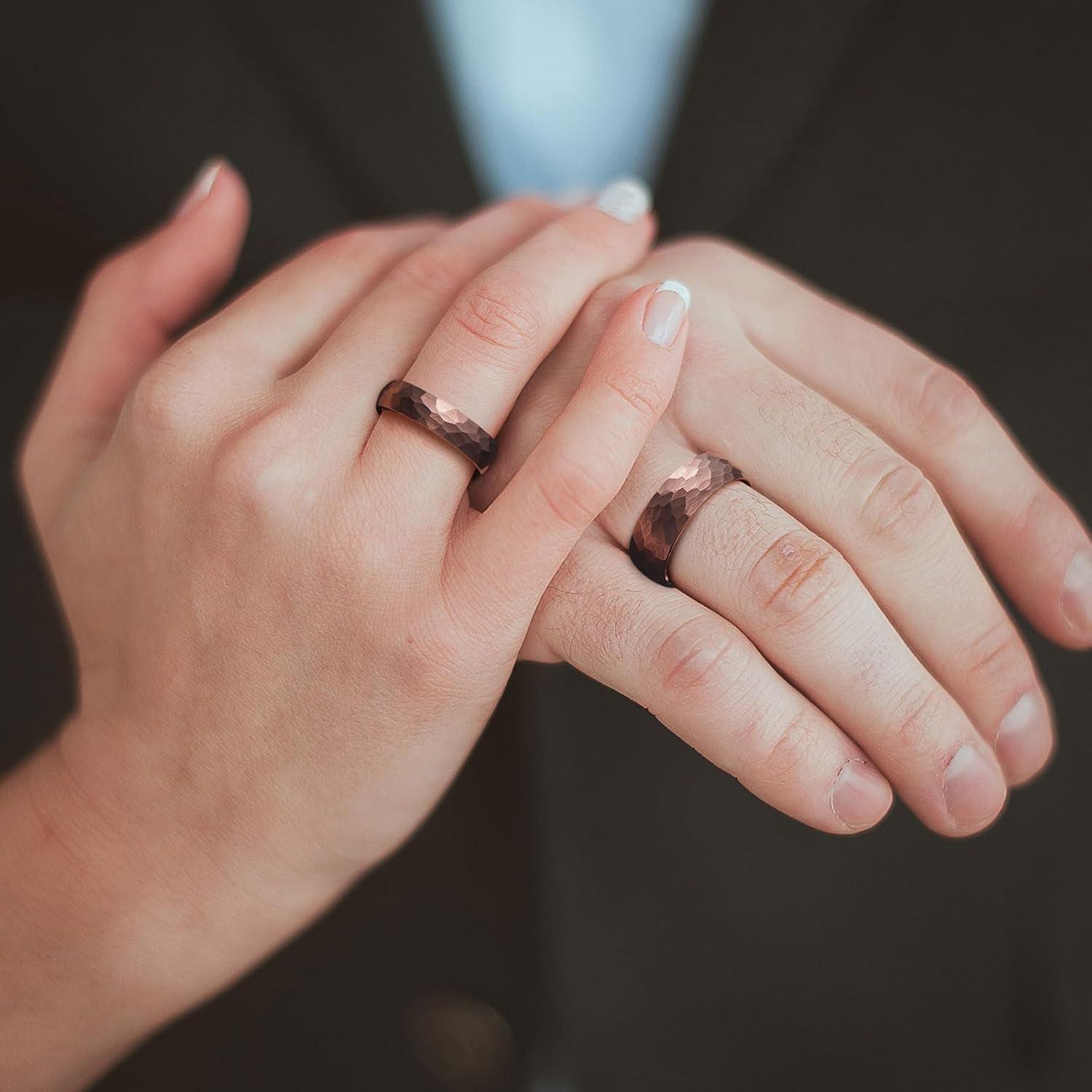 imageKing Will 6mm 8mm Mens Tungsten Carbide Wedding Ring Hammered Groove Wedding Band Mens Two Tone BlackSilverGoldBrown Engagement Ring for Men and Women Matte Brushed Finish Comfort Fit Size 614Brown 8mm