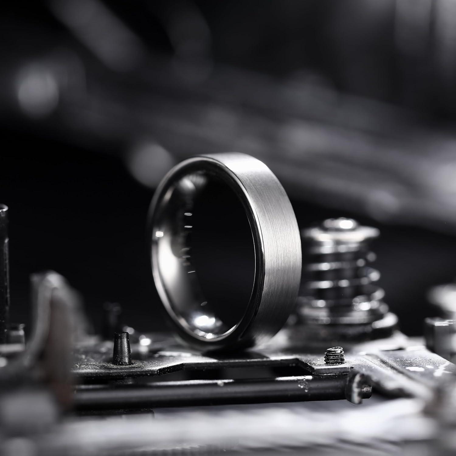 imageKing Will 6mm 8mm Tungsten Wedding Rings for Men BlackSilverGunmetal Plated Pipe Cut Brushed Mens Wedding Band Gifts for Him Size 714 Comfort FitAGunmetal Grey 6mm