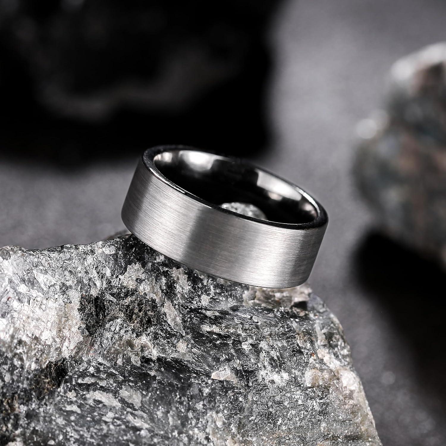 imageKing Will 6mm 8mm Tungsten Wedding Rings for Men BlackSilverGunmetal Plated Pipe Cut Brushed Mens Wedding Band Gifts for Him Size 714 Comfort FitAGunmetal Grey 8mm