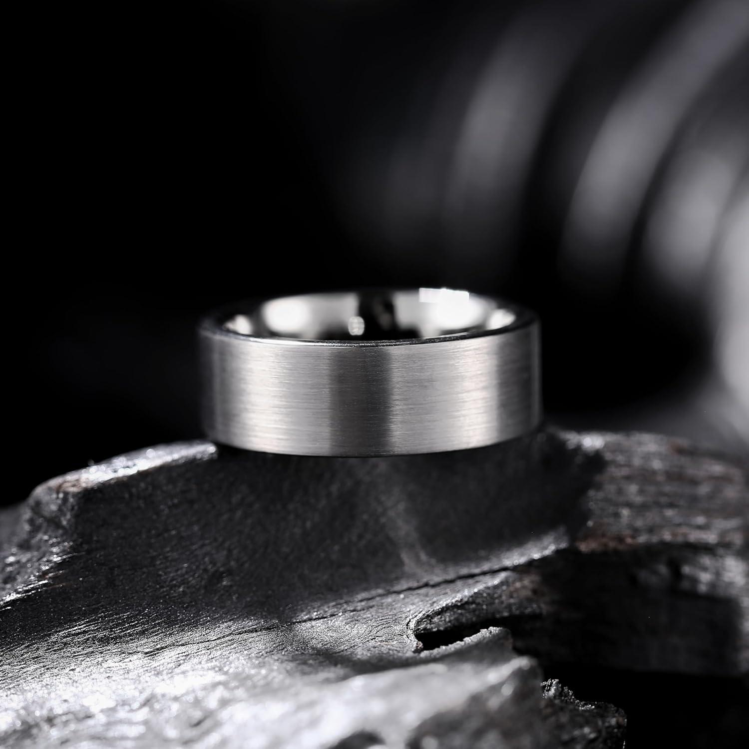 imageKing Will 6mm 8mm Tungsten Wedding Rings for Men BlackSilverGunmetal Plated Pipe Cut Brushed Mens Wedding Band Gifts for Him Size 714 Comfort FitAGunmetal Grey 8mm