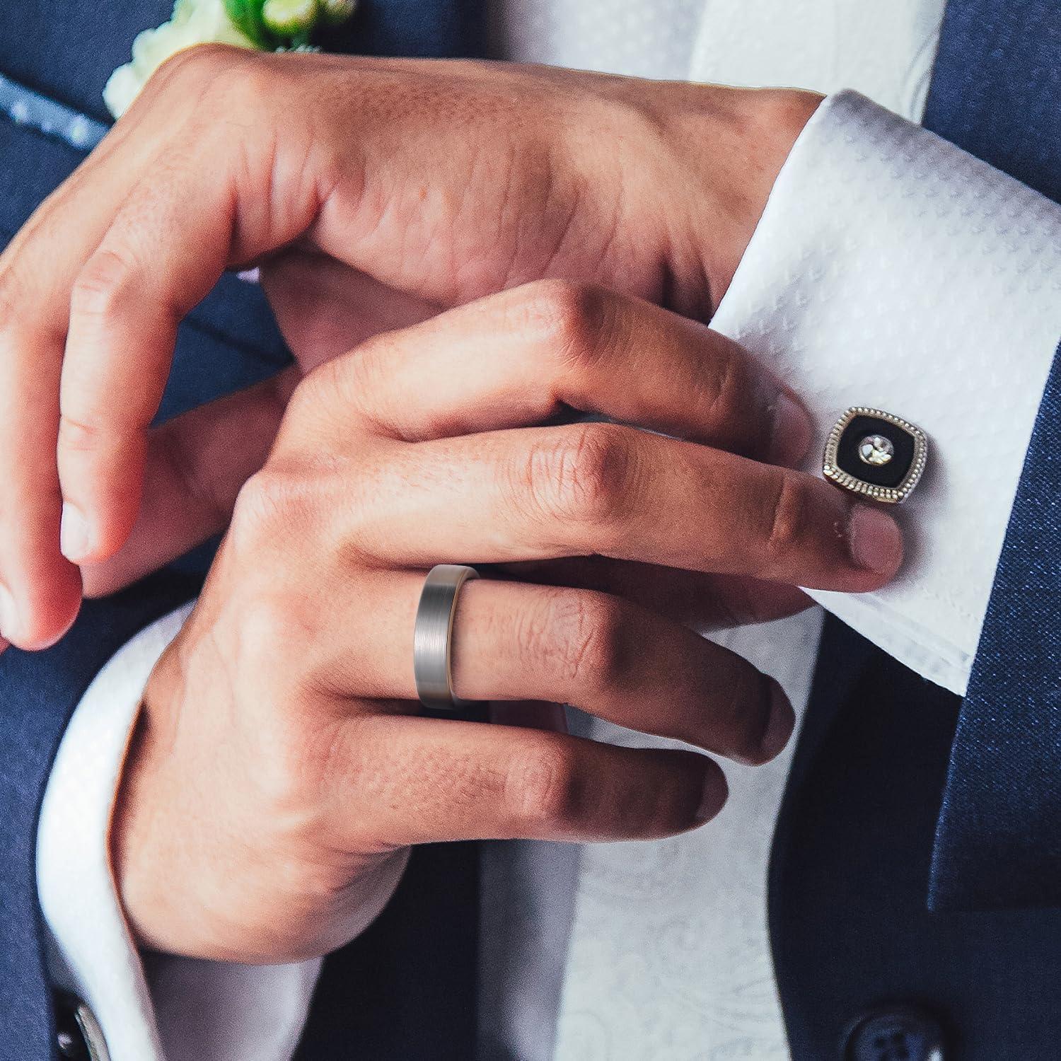 imageKing Will 6mm 8mm Tungsten Wedding Rings for Men BlackSilverGunmetal Plated Pipe Cut Brushed Mens Wedding Band Gifts for Him Size 714 Comfort FitAGunmetal Grey 6mm