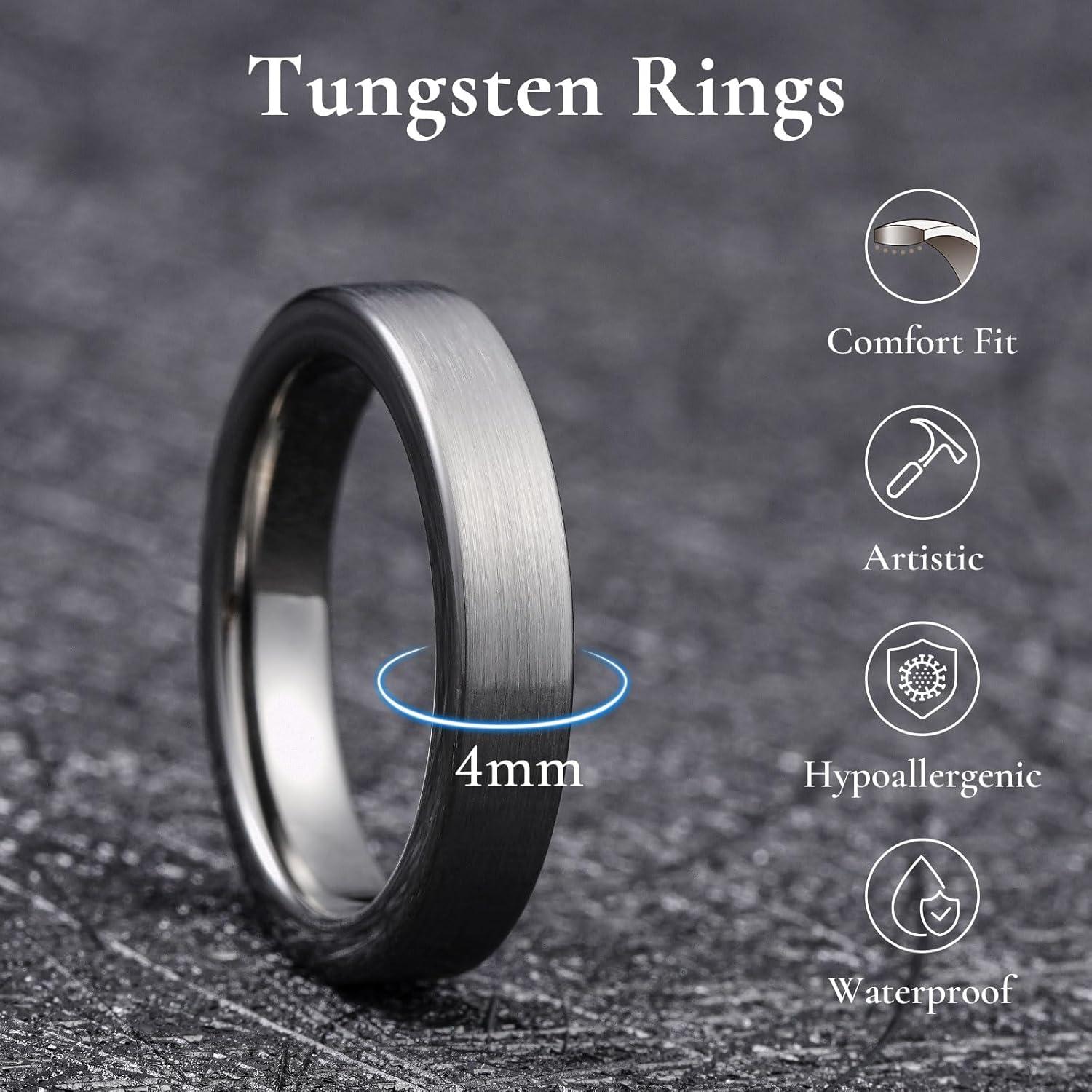 imageKing Will 6mm 8mm Tungsten Wedding Rings for Men BlackSilverGunmetal Plated Pipe Cut Brushed Mens Wedding Band Gifts for Him Size 714 Comfort FitAGunmetal Grey 4mm