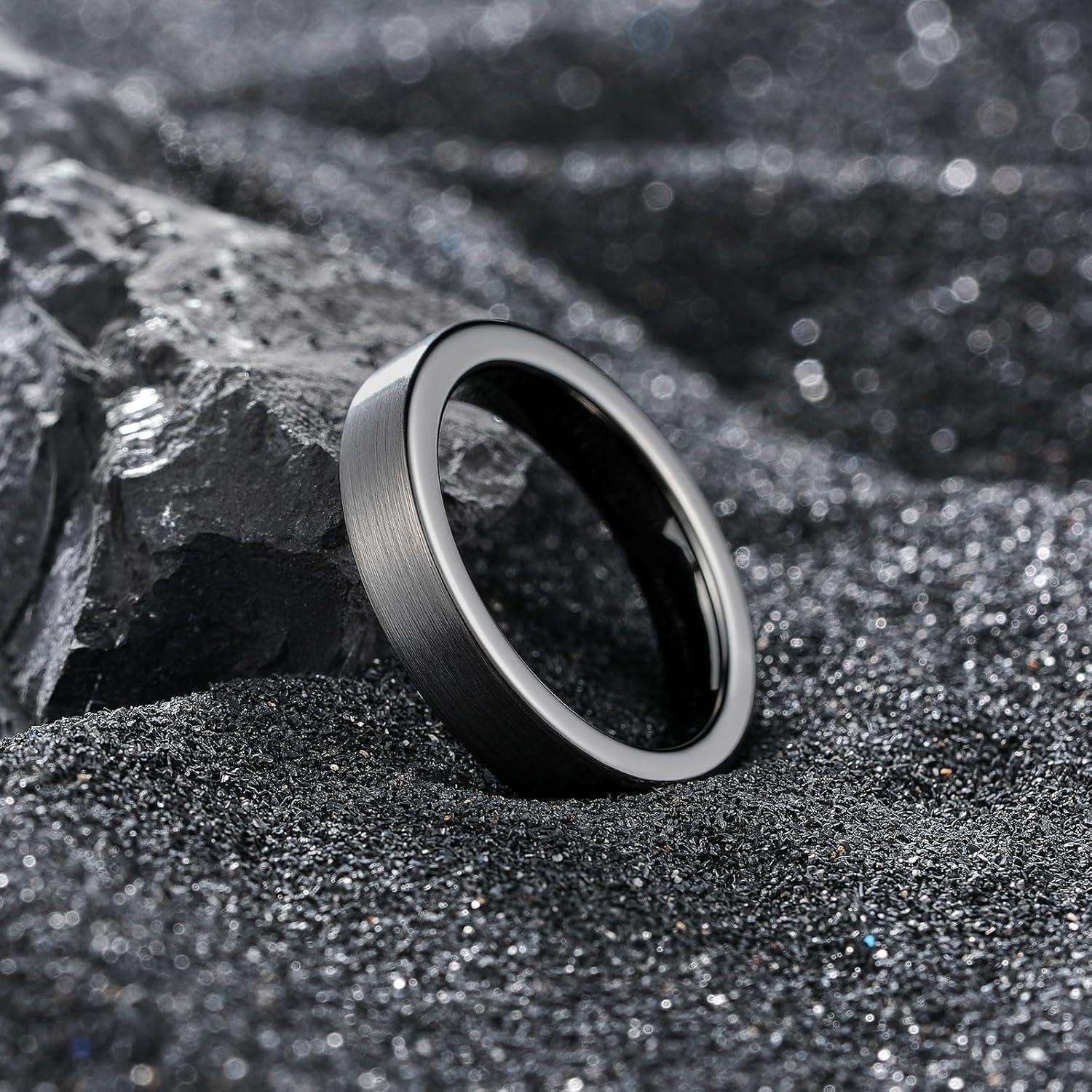 imageKing Will 6mm 8mm Tungsten Wedding Rings for Men BlackSilverGunmetal Plated Pipe Cut Brushed Mens Wedding Band Gifts for Him Size 714 Comfort FitAGunmetal Grey 4mm