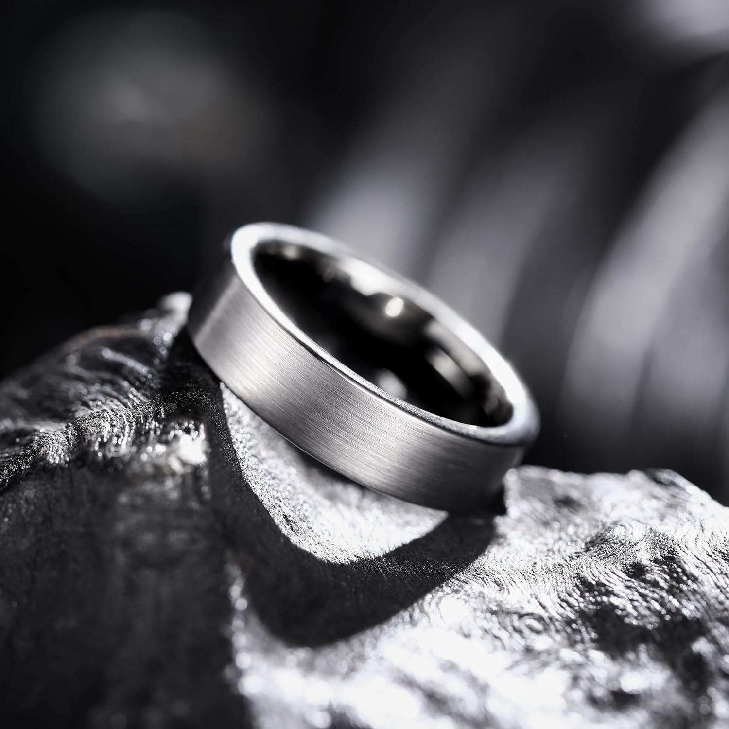 imageKing Will 6mm 8mm Tungsten Wedding Rings for Men BlackSilverGunmetal Plated Pipe Cut Brushed Mens Wedding Band Gifts for Him Size 714 Comfort FitAGunmetal Grey 6mm