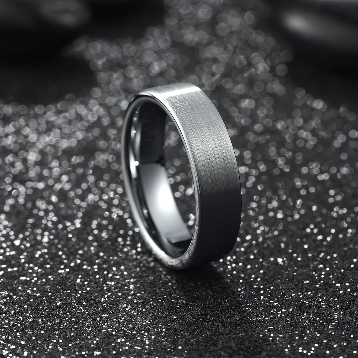 imageKing Will 6mm 8mm Tungsten Wedding Rings for Men BlackSilverGunmetal Plated Pipe Cut Brushed Mens Wedding Band Gifts for Him Size 714 Comfort FitASilver 6mm