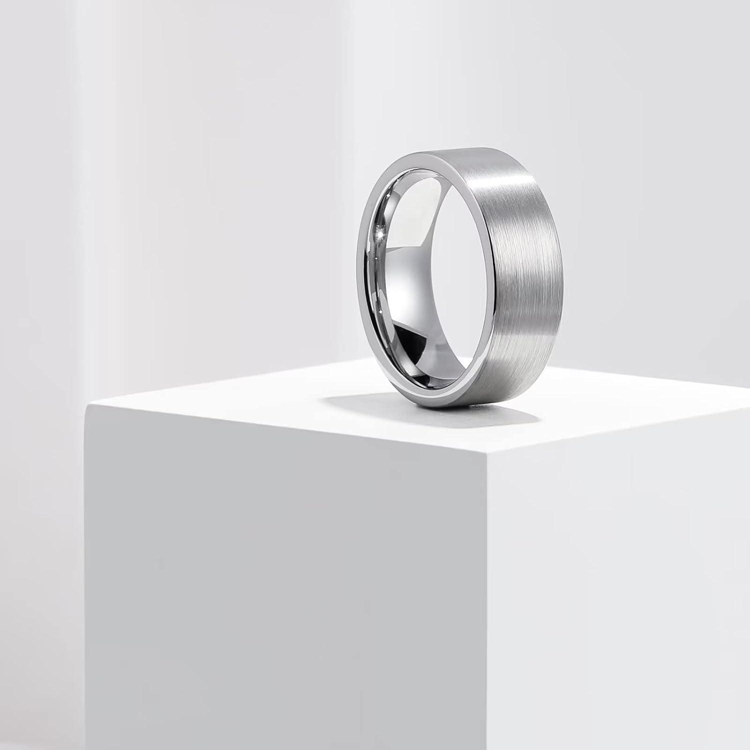 imageKing Will 6mm 8mm Tungsten Wedding Rings for Men BlackSilverGunmetal Plated Pipe Cut Brushed Mens Wedding Band Gifts for Him Size 714 Comfort FitASilver 8mm