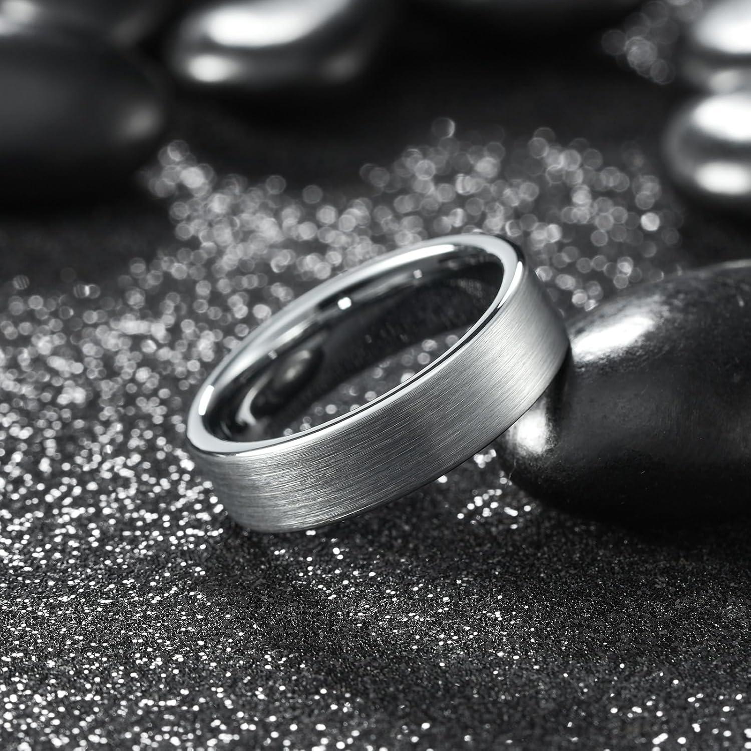 imageKing Will 6mm 8mm Tungsten Wedding Rings for Men BlackSilverGunmetal Plated Pipe Cut Brushed Mens Wedding Band Gifts for Him Size 714 Comfort FitASilver 6mm