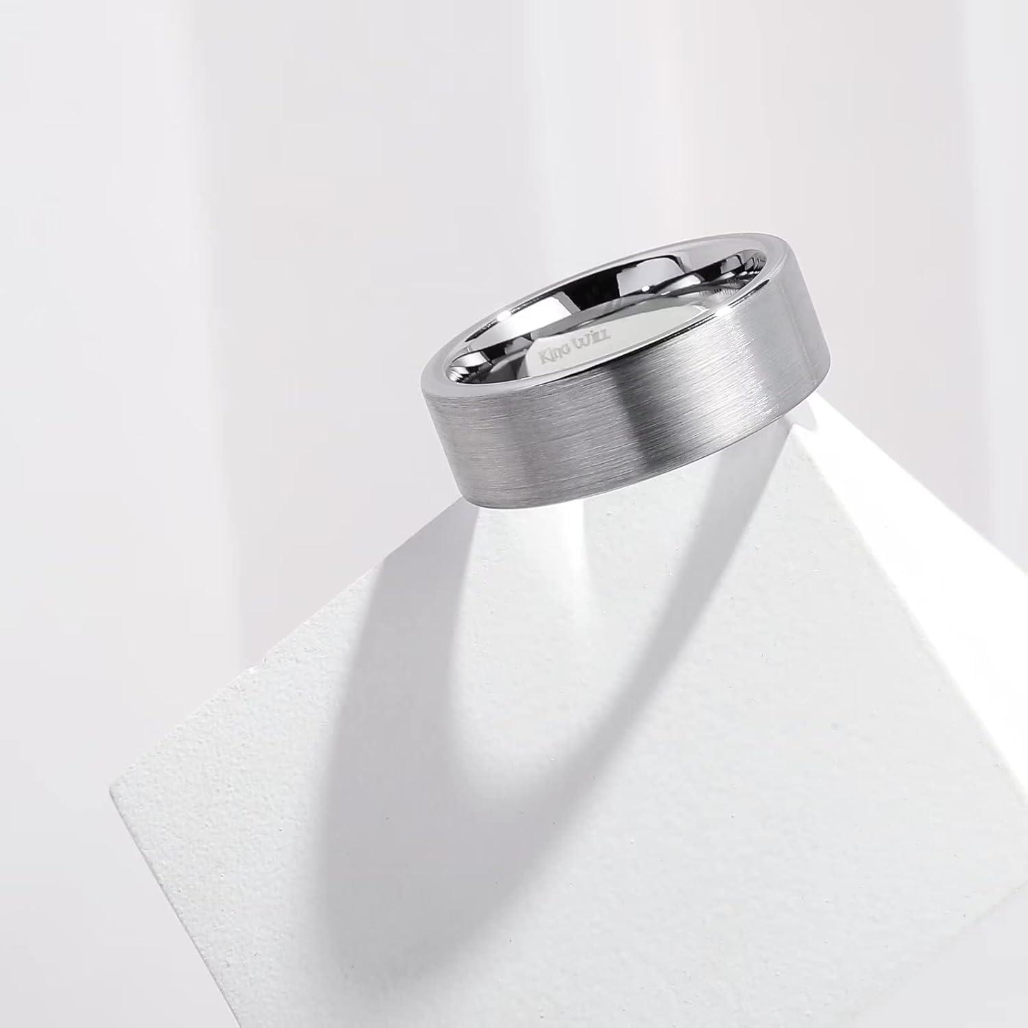 imageKing Will 6mm 8mm Tungsten Wedding Rings for Men BlackSilverGunmetal Plated Pipe Cut Brushed Mens Wedding Band Gifts for Him Size 714 Comfort FitASilver 8mm