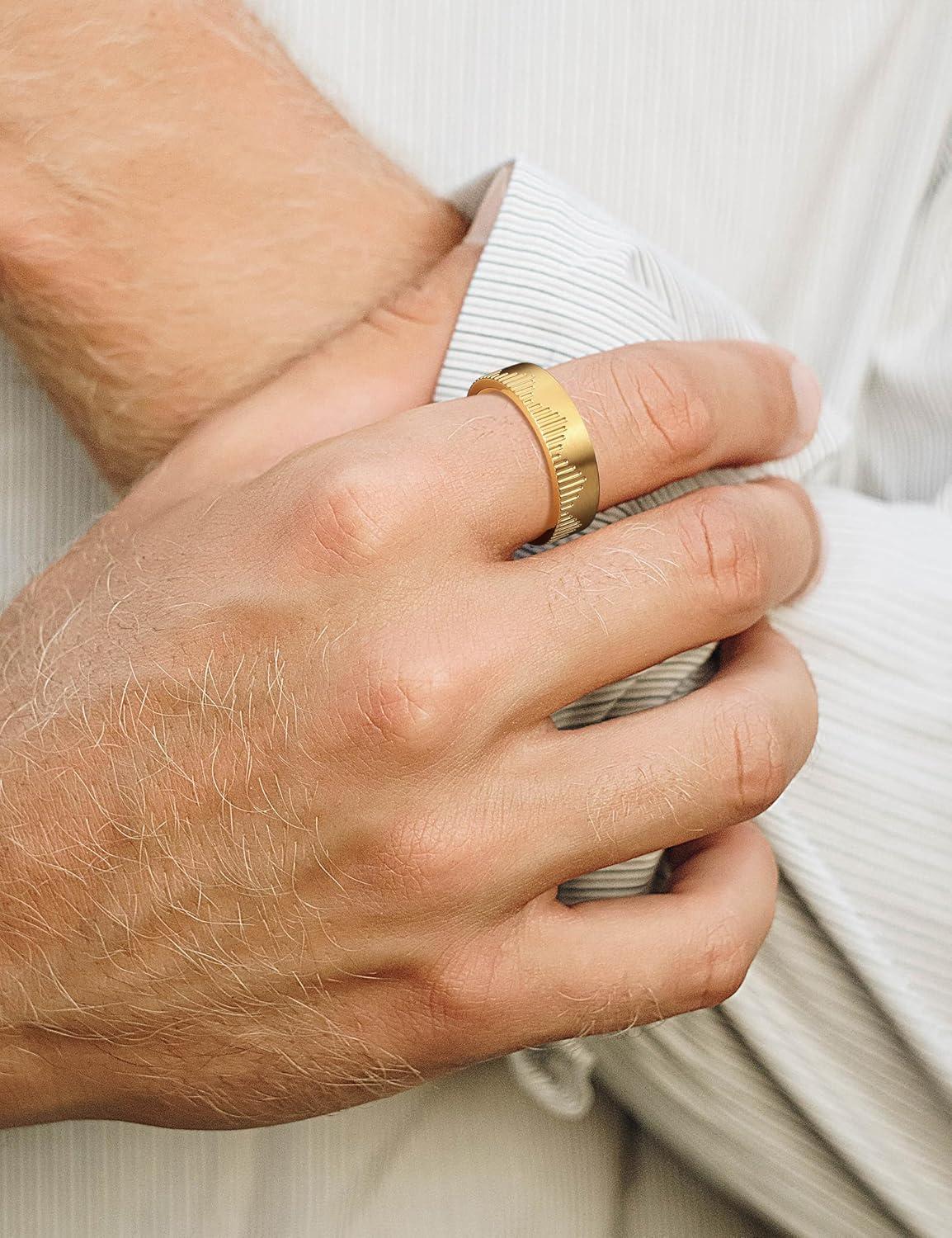 imageKing Will 6mm Stainless Steel Mountain Rings Mens Wedding Rings Mountain Wave Laser Flat Cut Ring for Men Women Comfort Fit DurableGold