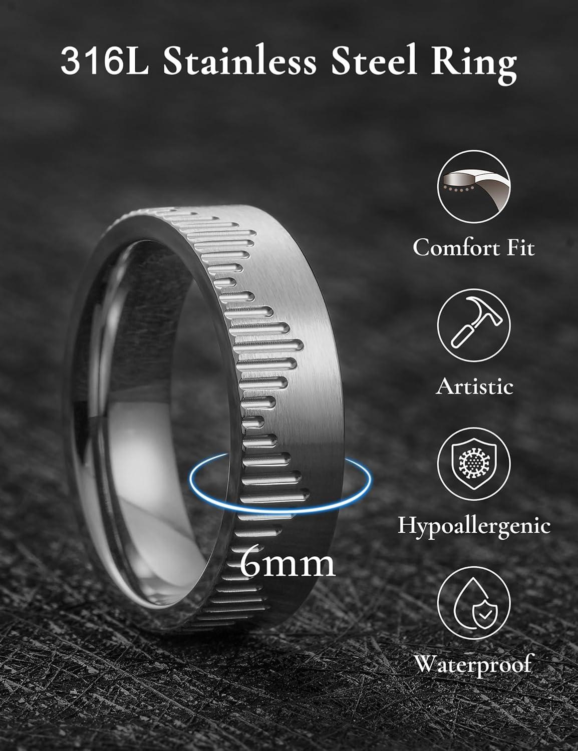 imageKing Will 6mm Stainless Steel Mountain Rings Mens Wedding Rings Mountain Wave Laser Flat Cut Ring for Men Women Comfort Fit DurableSilver