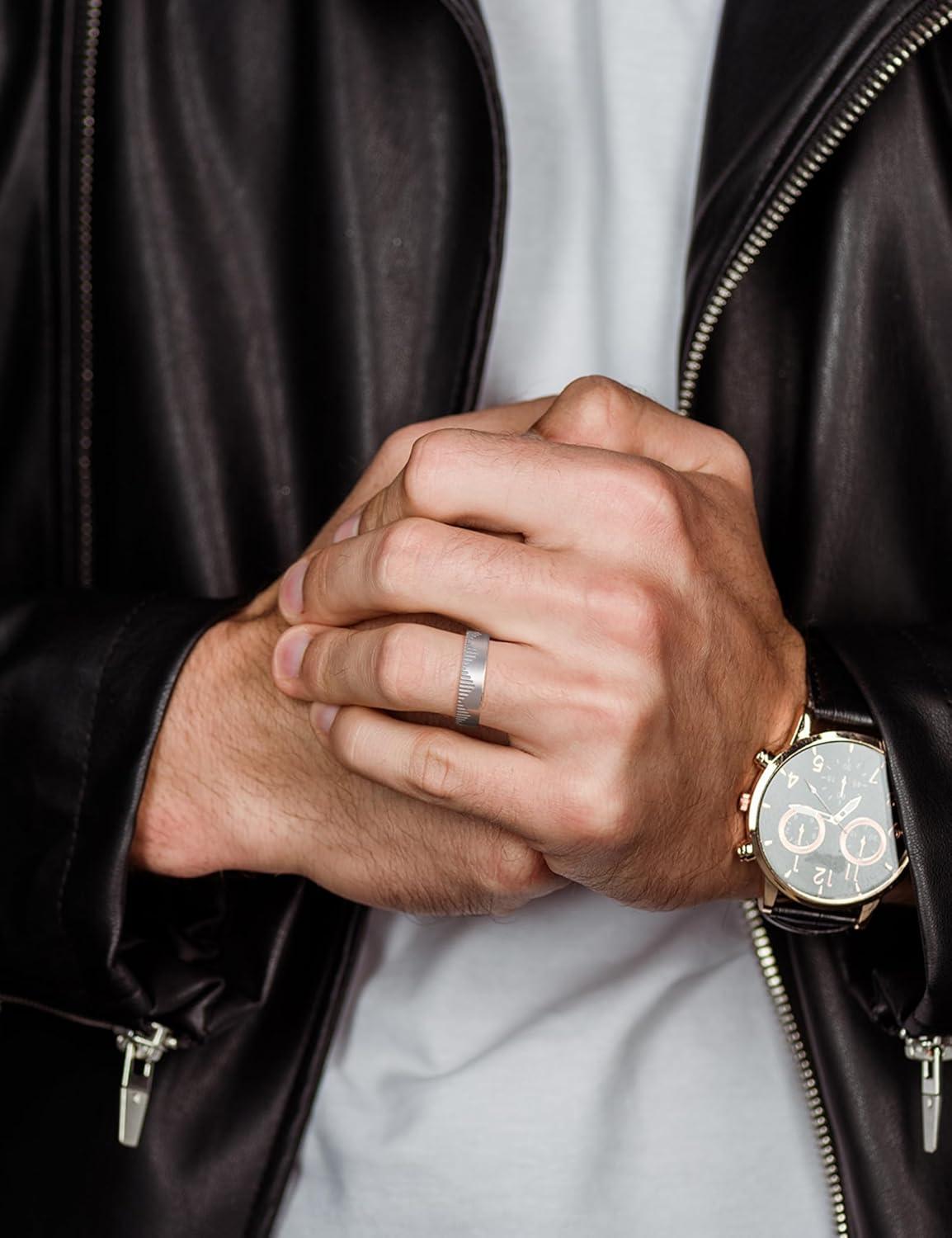 imageKing Will 6mm Stainless Steel Mountain Rings Mens Wedding Rings Mountain Wave Laser Flat Cut Ring for Men Women Comfort Fit DurableSilver