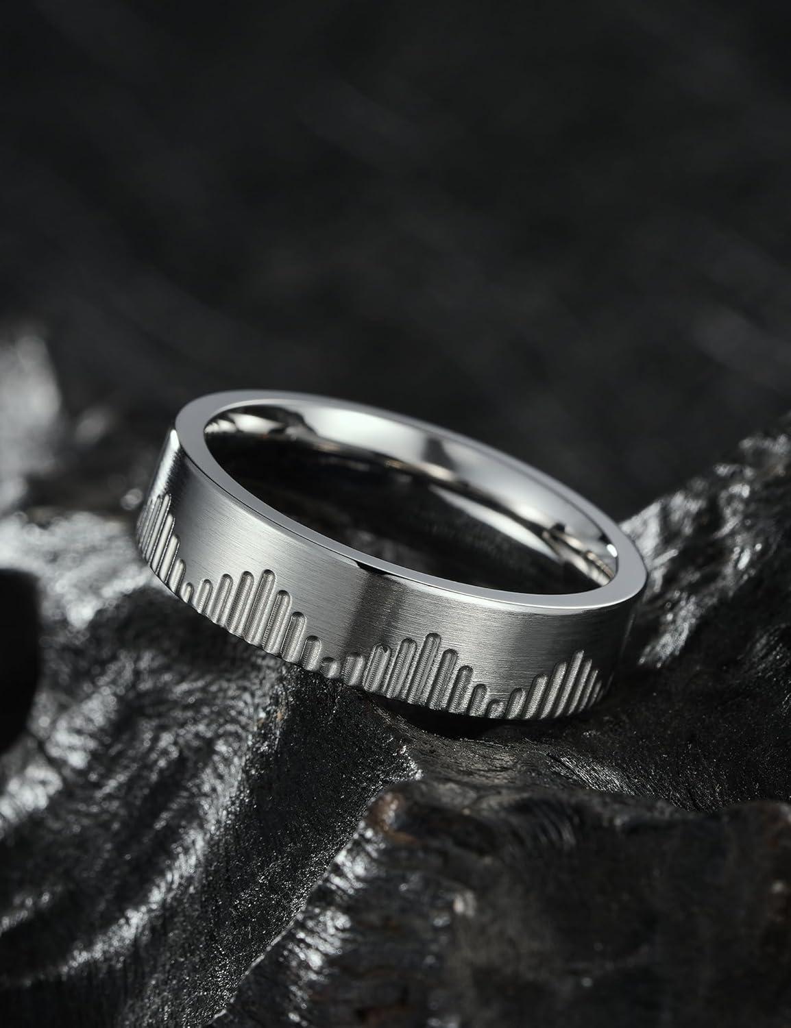 imageKing Will 6mm Stainless Steel Mountain Rings Mens Wedding Rings Mountain Wave Laser Flat Cut Ring for Men Women Comfort Fit DurableSilver