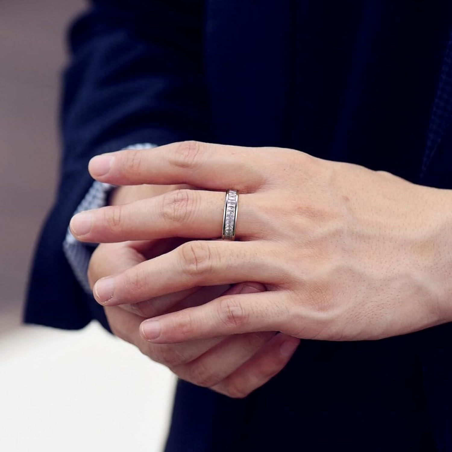 imageKing Will 6mm Women Eternity Rings Colorful CZ Stackable Bands Polished Stainless Steel Anniversary Band Pipe Cut Engagement Ring Durable Comfort Fit Size 610White