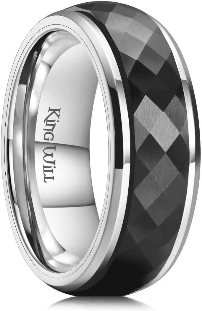 imageKing Will 8mm Black Spinner Stainless Steel Ring Fidget Anxiety Ring for Men with Greek KeyViking PatternRoman NumeralsHammered DesignBlack hammered