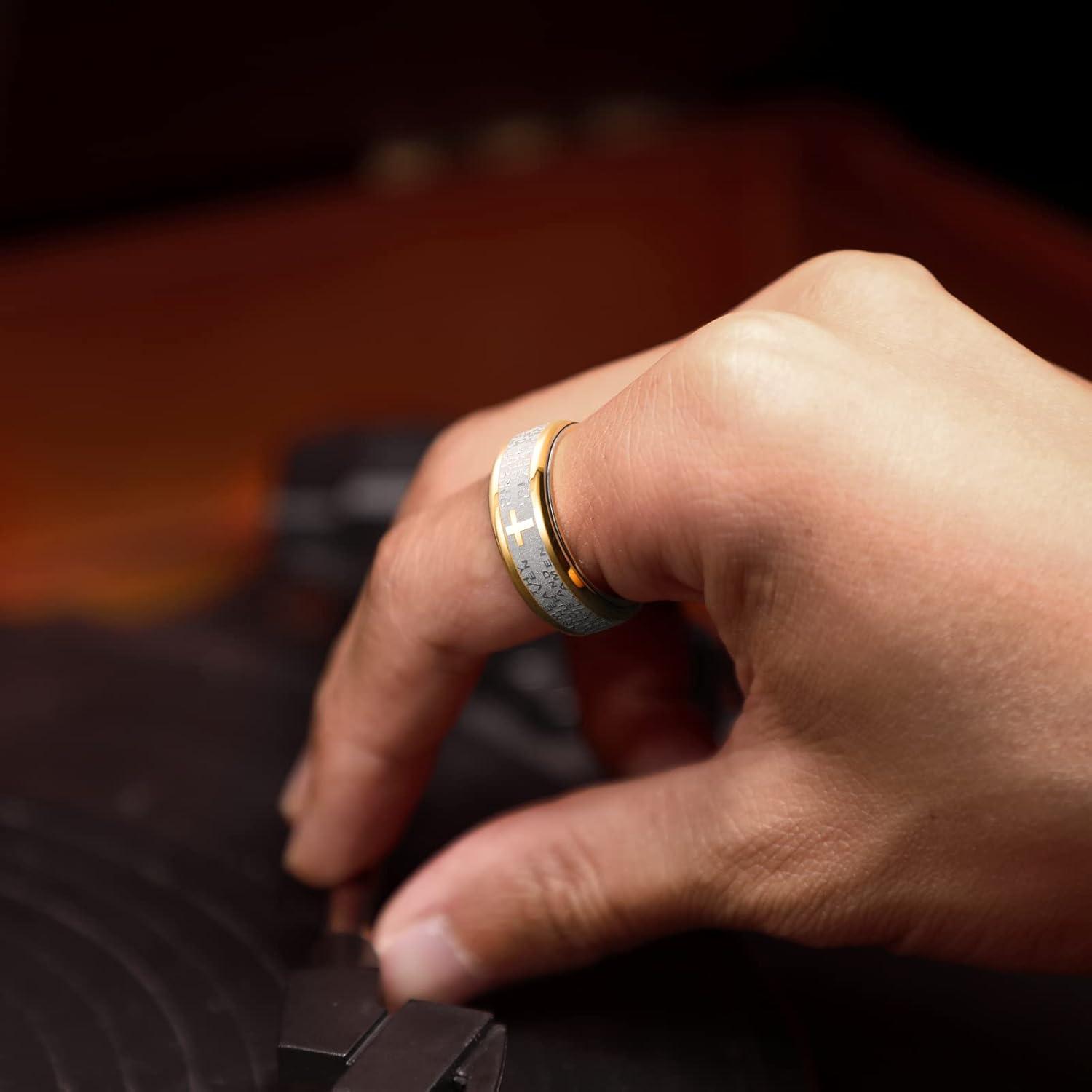 imageKing Will 8mm BlackGoldSilver Stainless Steel Ring Lords Prayer Rotatable Ring Men Wedding Band Rings Comfort FitGold Silver