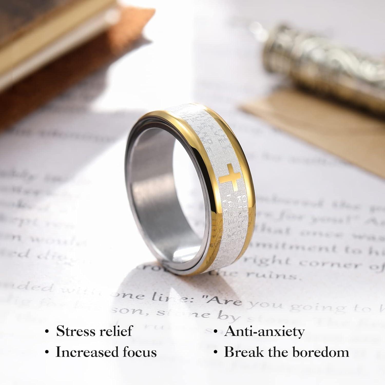 imageKing Will 8mm BlackGoldSilver Stainless Steel Ring Lords Prayer Rotatable Ring Men Wedding Band Rings Comfort FitGold Silver