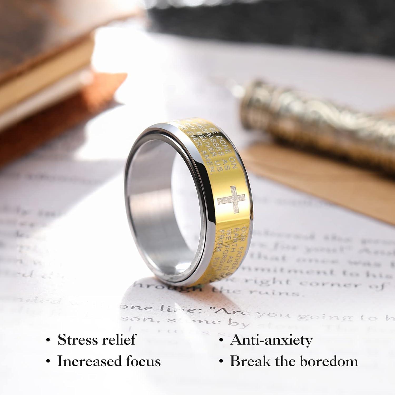 imageKing Will 8mm BlackGoldSilver Stainless Steel Ring Lords Prayer Rotatable Ring Men Wedding Band Rings Comfort FitSilver Yellow