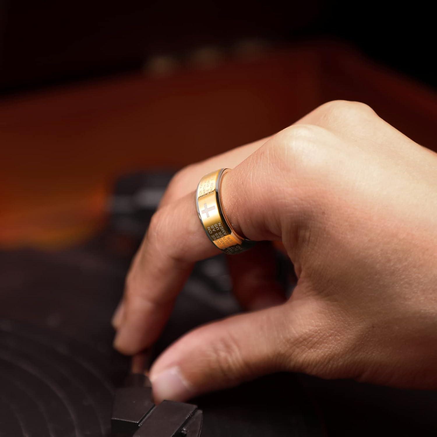 imageKing Will 8mm BlackGoldSilver Stainless Steel Ring Lords Prayer Rotatable Ring Men Wedding Band Rings Comfort FitSilver Yellow