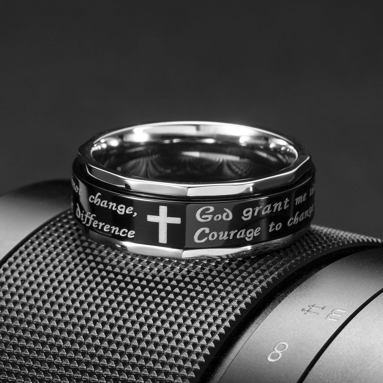 imageKing Will 8mm BlackGoldSilver Stainless Steel Ring Lords Prayer Rotatable Ring Men Wedding Band Rings Comfort Fitcross black