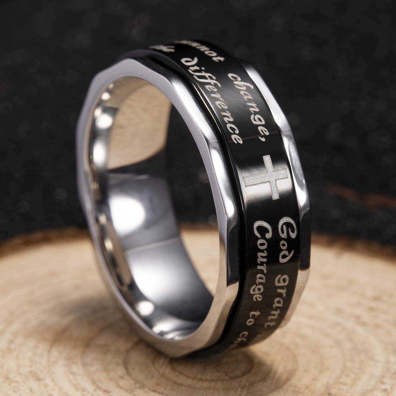 imageKing Will 8mm BlackGoldSilver Stainless Steel Ring Lords Prayer Rotatable Ring Men Wedding Band Rings Comfort Fitcross black