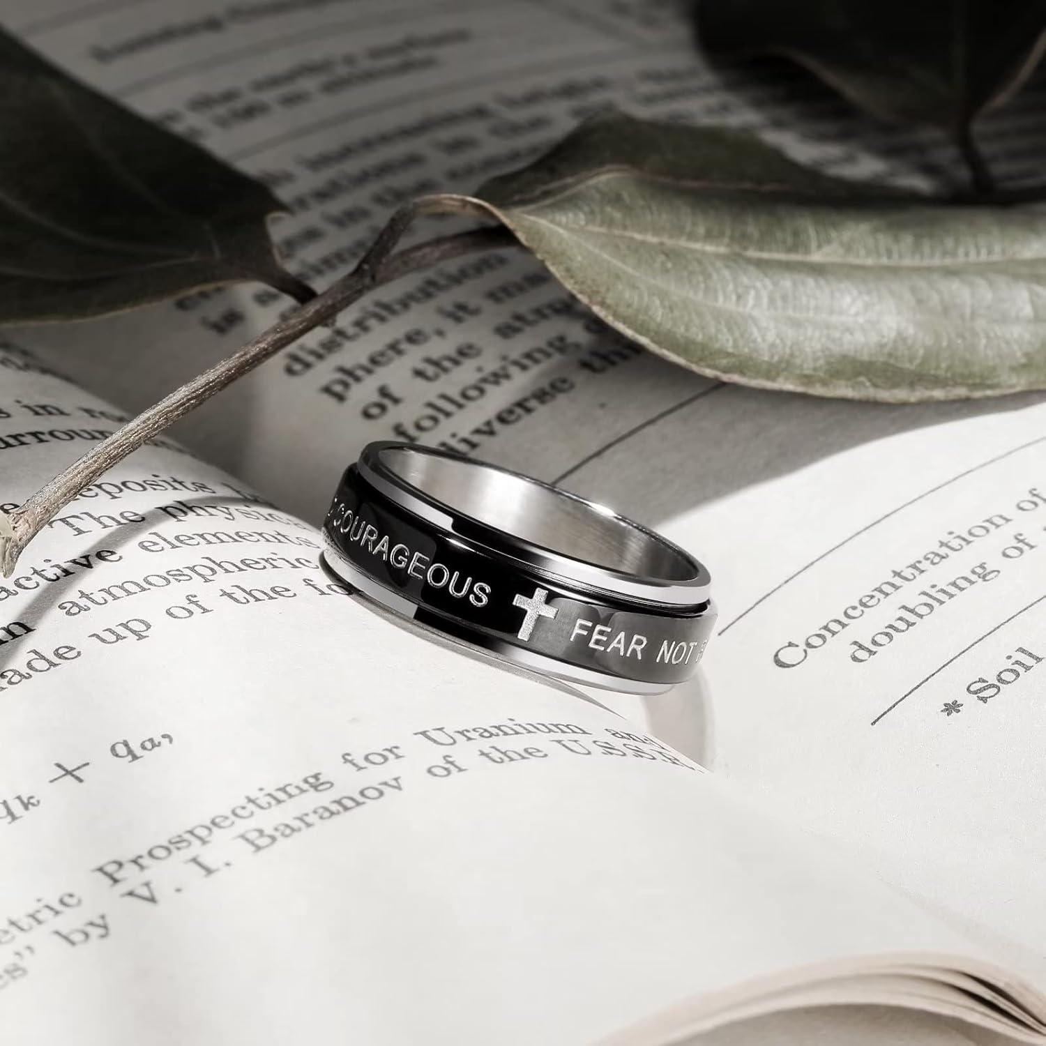 imageKing Will 8mm BlackGoldSilver Stainless Steel Ring Lords Prayer Rotatable Ring Men Wedding Band Rings Comfort Fitcross black silver