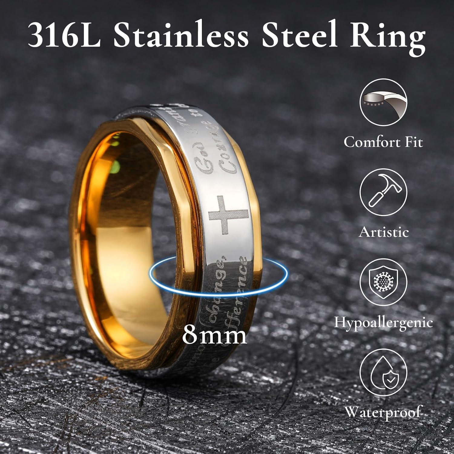 imageKing Will 8mm BlackGoldSilver Stainless Steel Ring Lords Prayer Rotatable Ring Men Wedding Band Rings Comfort Fitcross silver gold