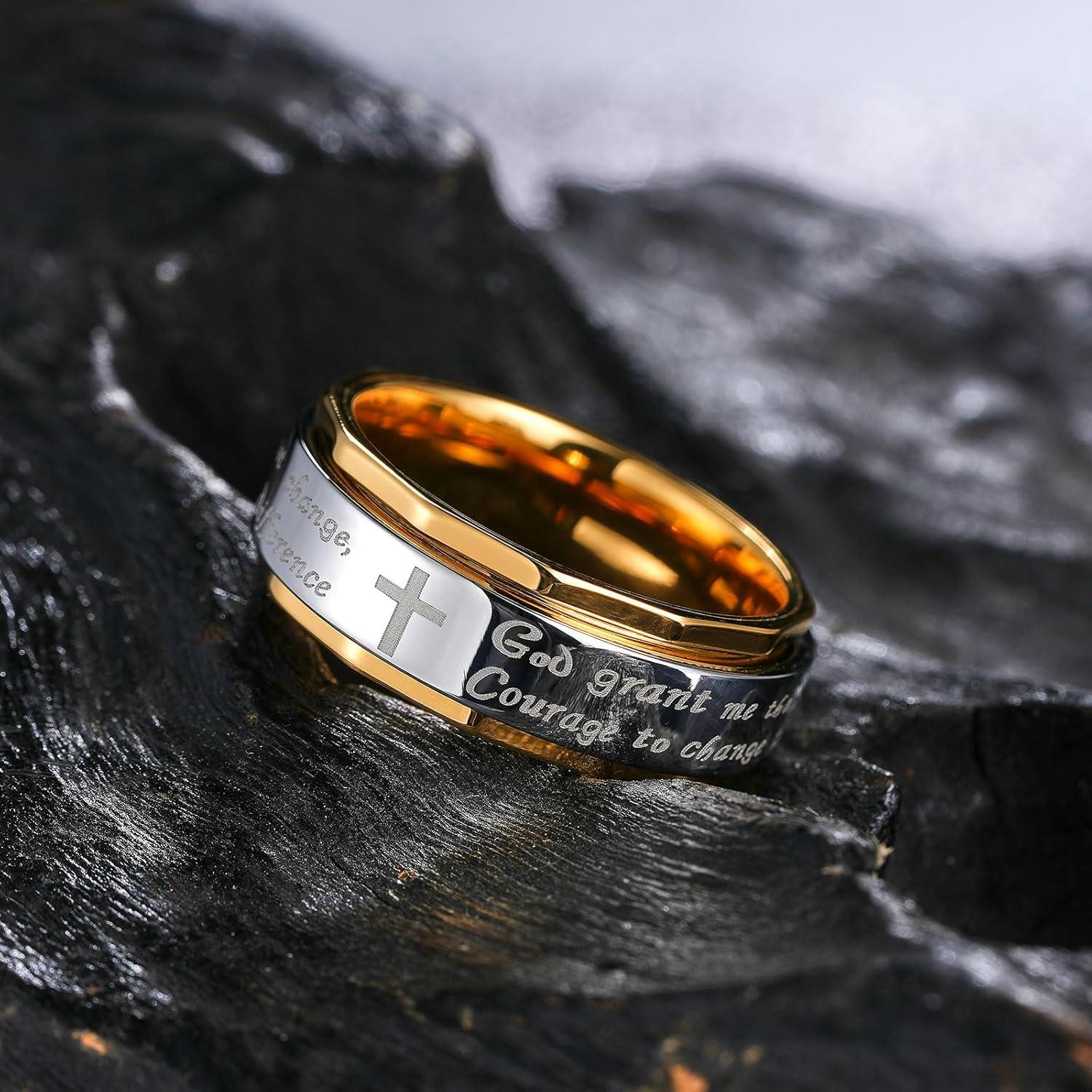 imageKing Will 8mm BlackGoldSilver Stainless Steel Ring Lords Prayer Rotatable Ring Men Wedding Band Rings Comfort Fitcross silver gold