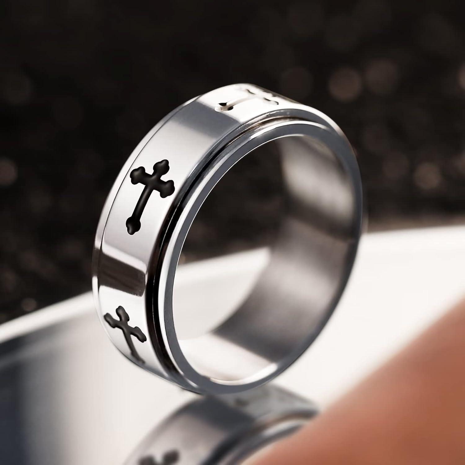 imageKing Will 8mm BlackGoldSilver Stainless Steel Ring Lords Prayer Rotatable Ring Men Wedding Band Rings Comfort Fitcross silver