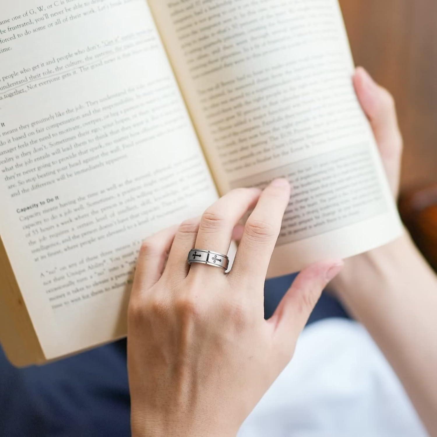 imageKing Will 8mm BlackGoldSilver Stainless Steel Ring Lords Prayer Rotatable Ring Men Wedding Band Rings Comfort Fitcross silver