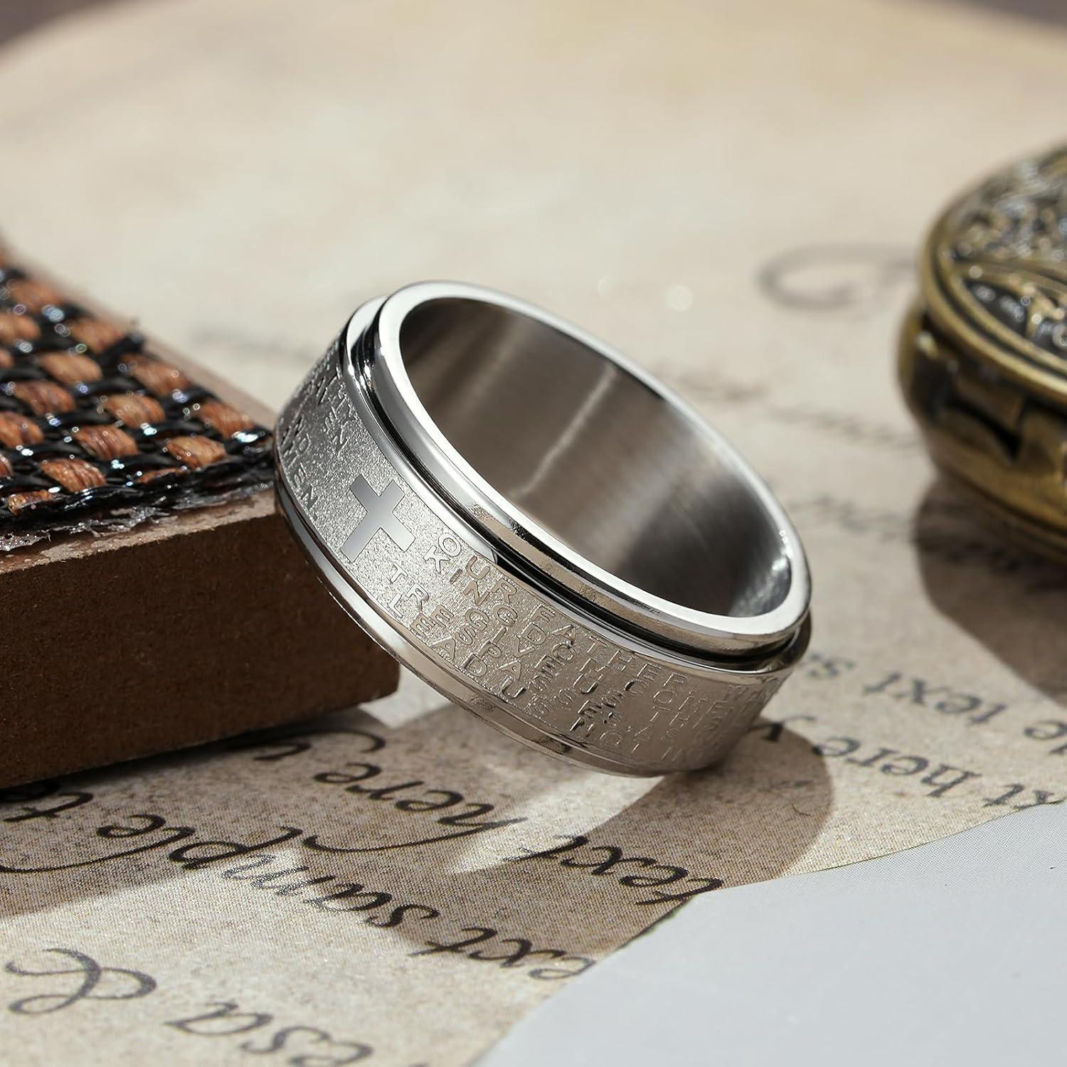 imageKing Will 8mm BlackGoldSilver Stainless Steel Ring Lords Prayer Rotatable Ring Men Wedding Band Rings Comfort Fitsilver