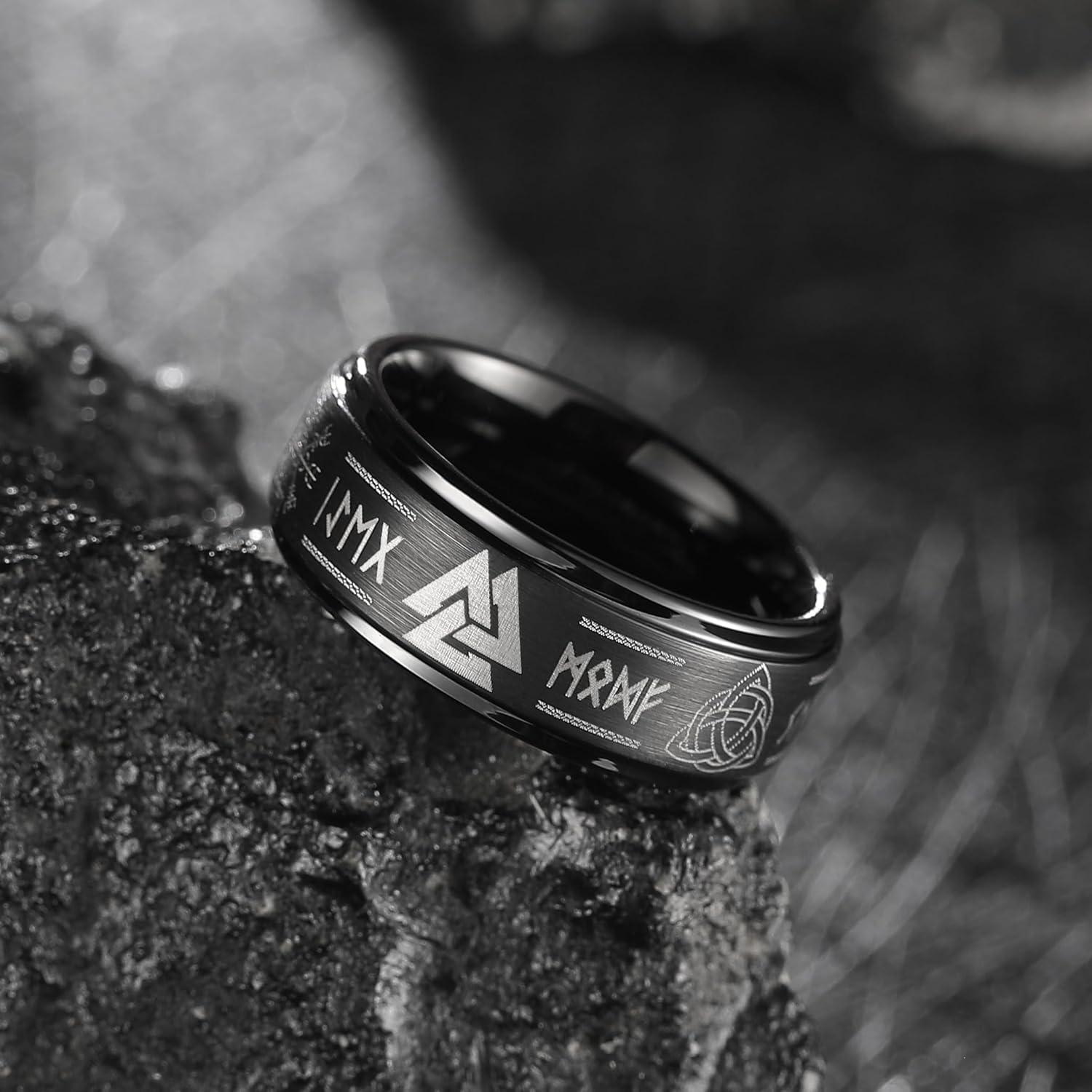 imageKing Will 8mm BlackSilverBlue Mens Tungsten Carbide Ring Laser Celtic KnotWolf HeadDragon Polish Edge Wedding Band Comfort FitBlack