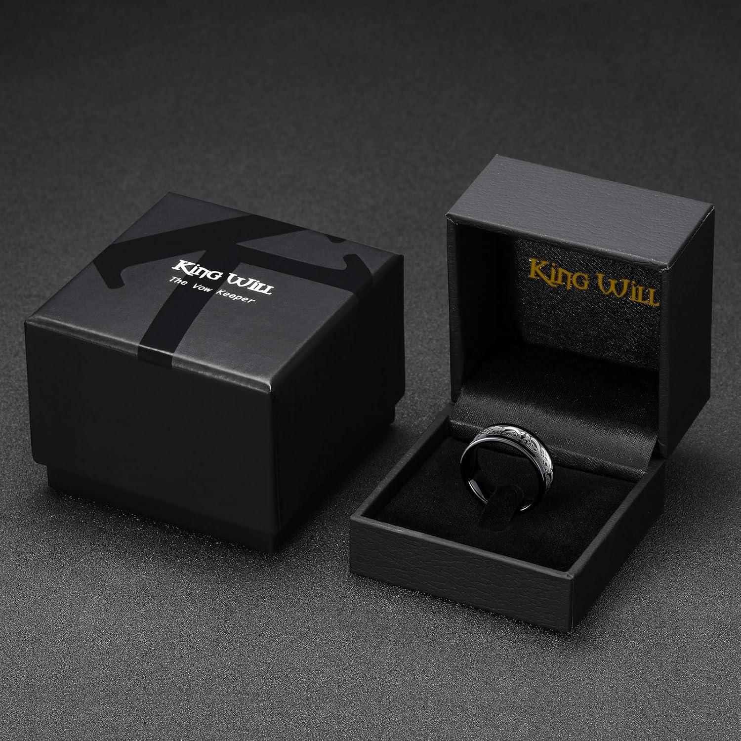 imageKing Will 8mm BlackSilverBlue Mens Tungsten Carbide Ring Laser Celtic KnotWolf HeadDragon Polish Edge Wedding Band Comfort FitBlack Celtic Dragon