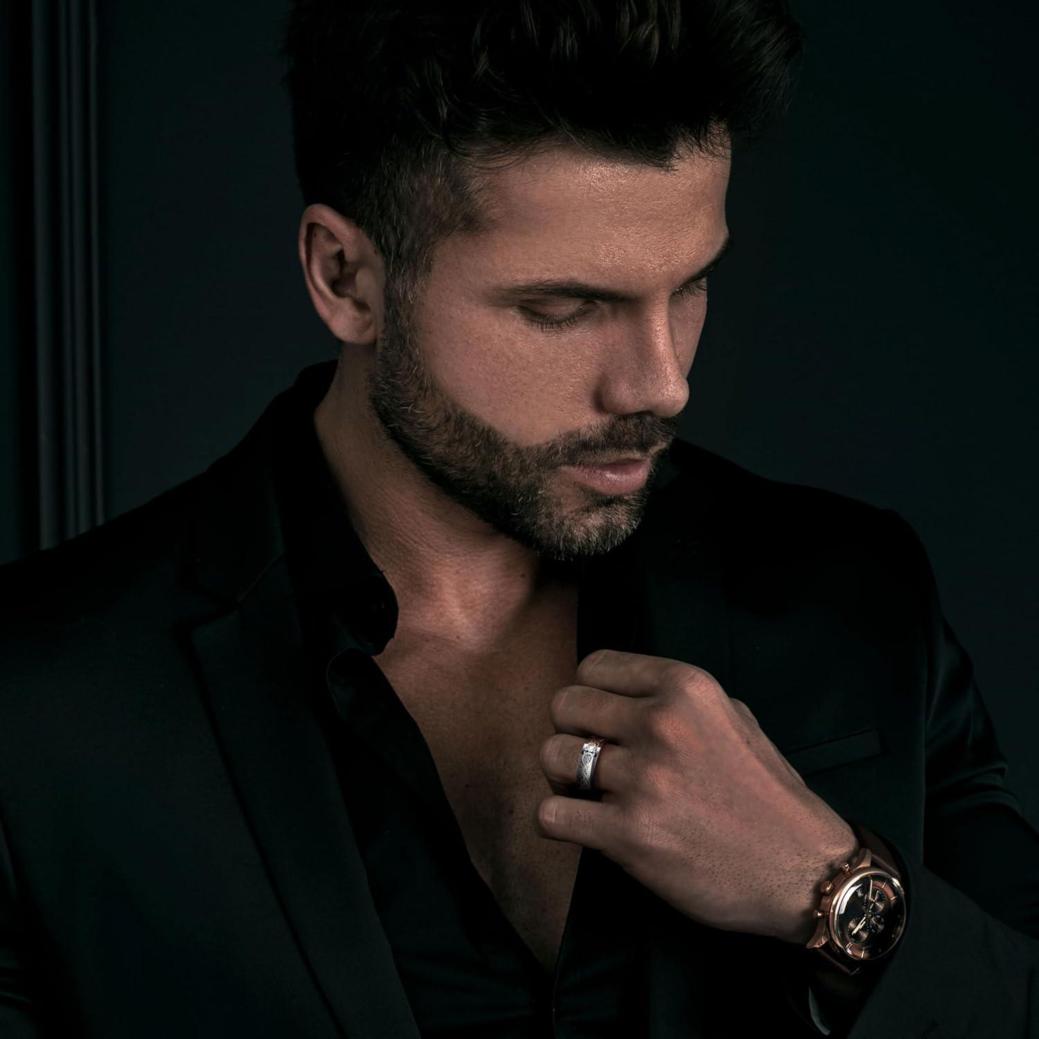 imageKing Will 8mm BlackSilverBlue Mens Tungsten Carbide Ring Laser Celtic KnotWolf HeadDragon Polish Edge Wedding Band Comfort FitBlack Celtic Dragon