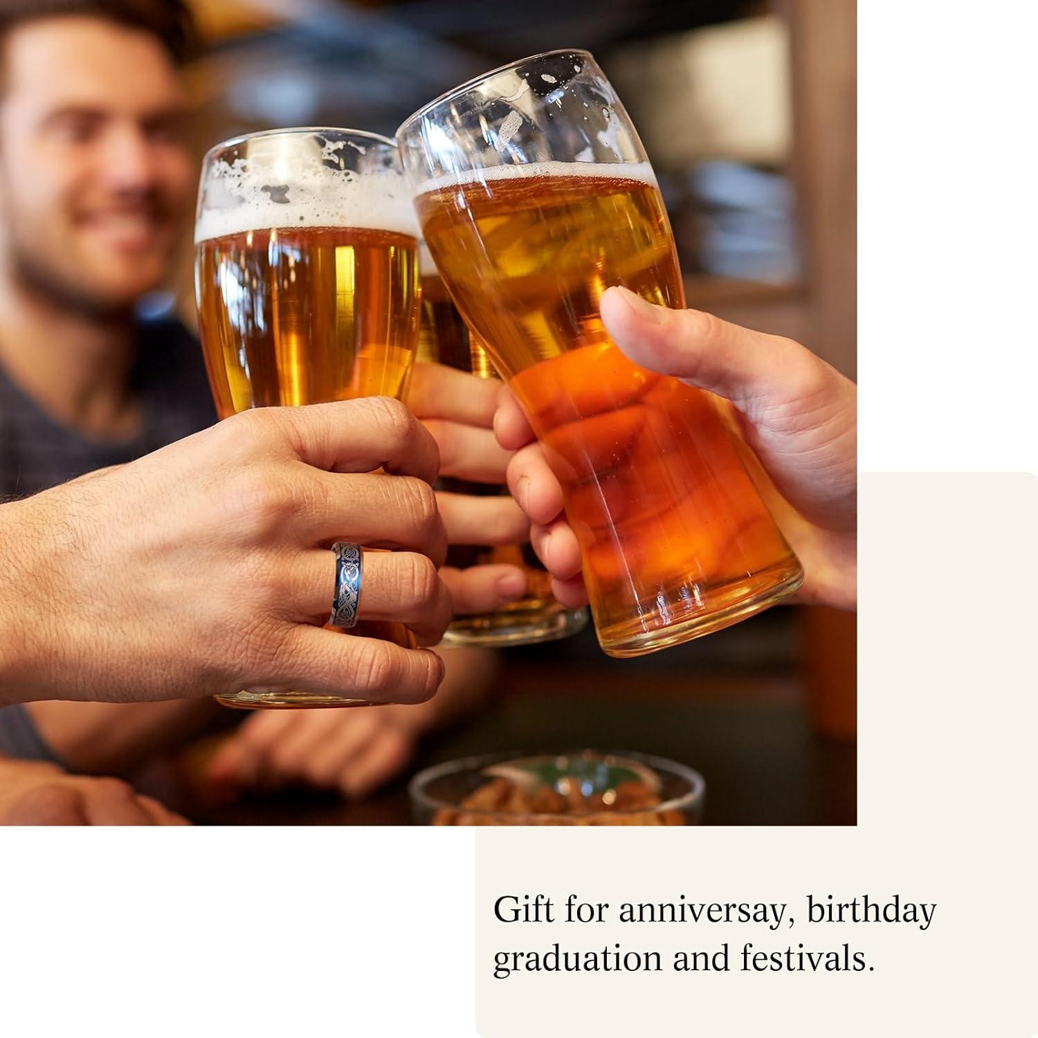 imageKing Will 8mm BlackSilverBlue Mens Tungsten Carbide Ring Laser Celtic KnotWolf HeadDragon Polish Edge Wedding Band Comfort FitBlue Silver Laser