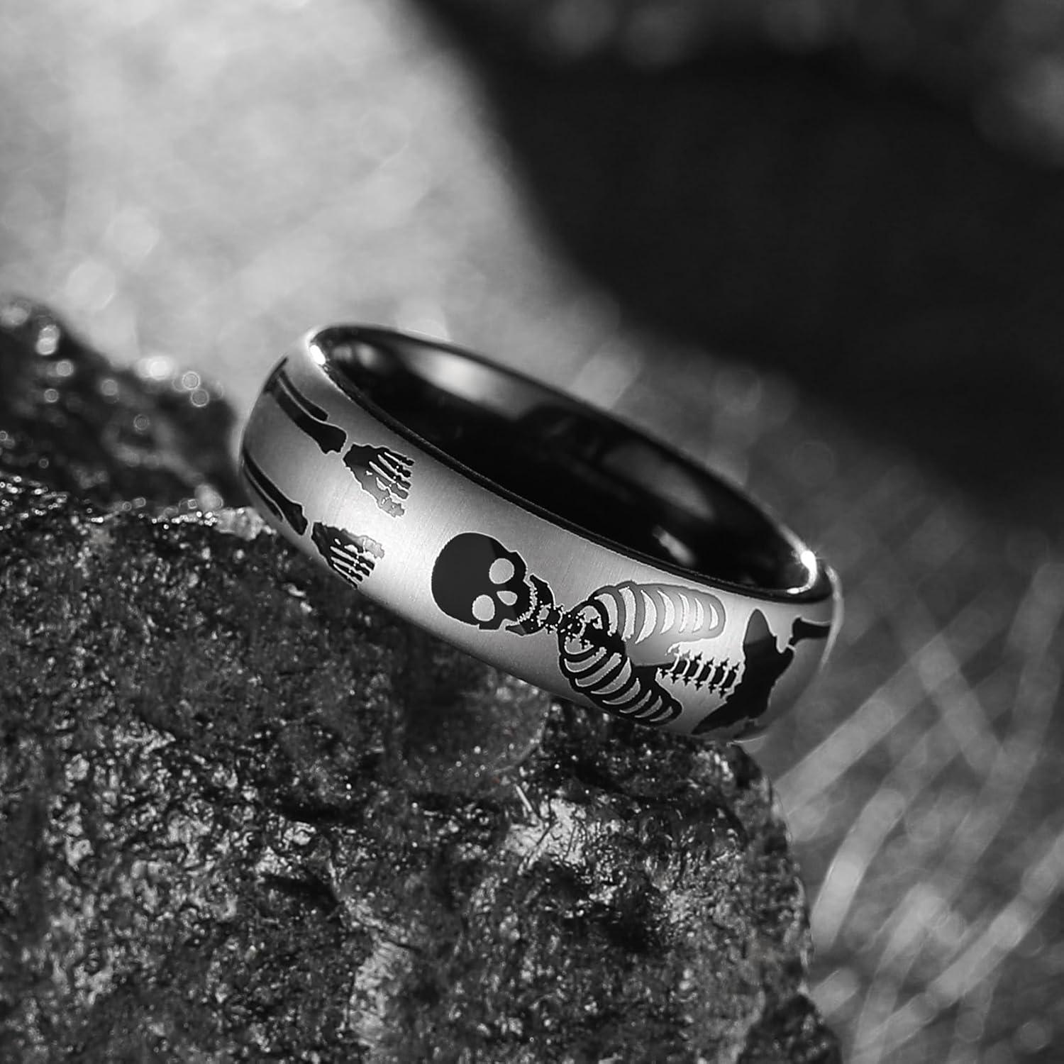 imageKing Will 8mm BlackSilverBlue Mens Tungsten Carbide Ring Laser Celtic KnotWolf HeadDragon Polish Edge Wedding Band Comfort FitGunmetal Skull