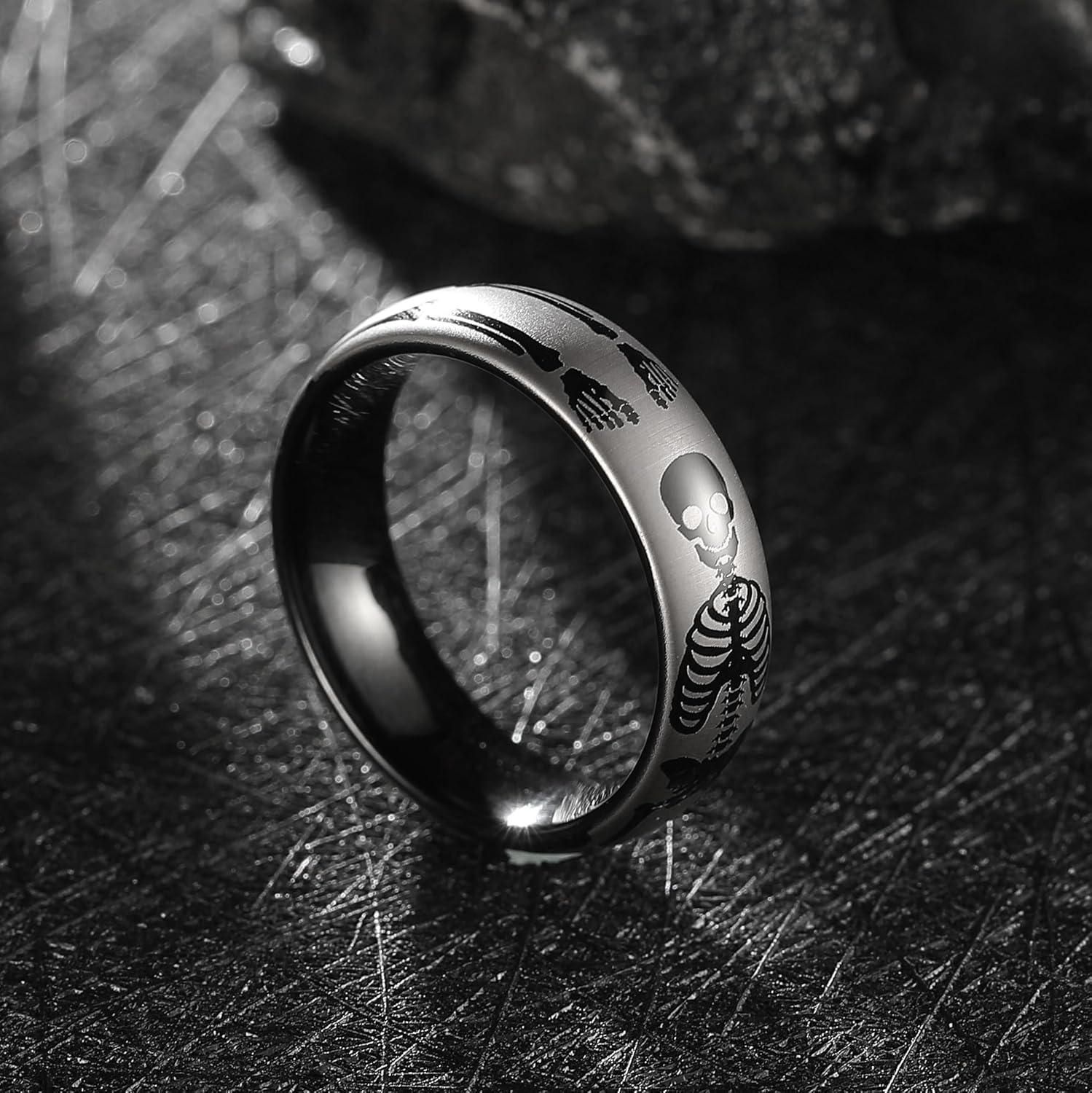 imageKing Will 8mm BlackSilverBlue Mens Tungsten Carbide Ring Laser Celtic KnotWolf HeadDragon Polish Edge Wedding Band Comfort FitGunmetal Skull