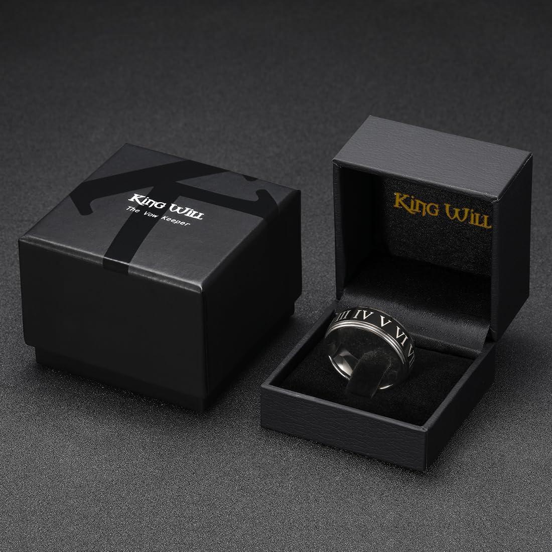 imageKing Will 8mm BlackSilverBlue Mens Tungsten Carbide Ring Laser Celtic KnotWolf HeadDragon Polish Edge Wedding Band Comfort FitRoman Numerals