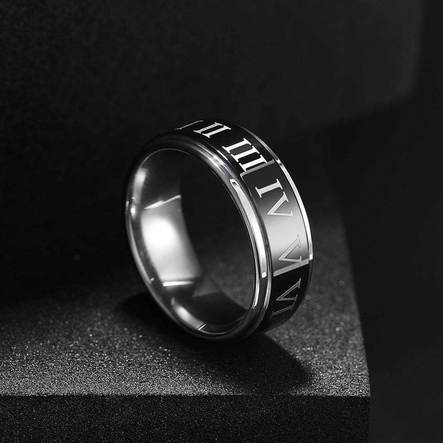 imageKing Will 8mm BlackSilverBlue Mens Tungsten Carbide Ring Laser Celtic KnotWolf HeadDragon Polish Edge Wedding Band Comfort FitRoman Numerals